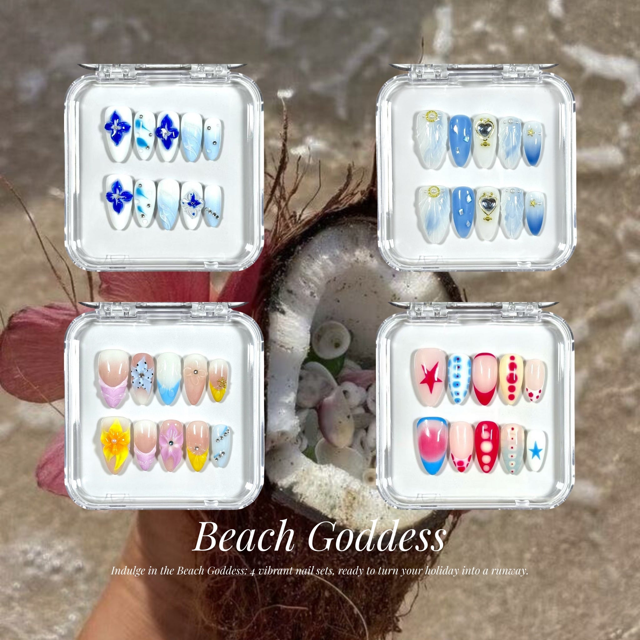 Beach Goddess | 3D Handmade Reusable Press - on Nails | CLAWSIE Nails