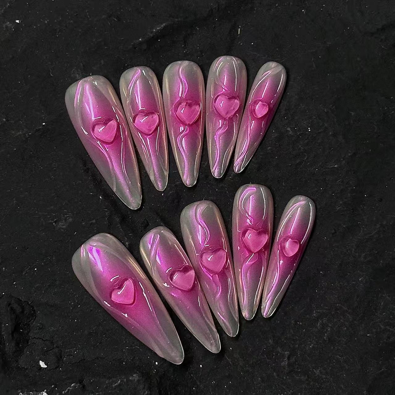 Chameleon Pink | 3D Handmade Reusable Press - on Nails | CLAWSIE Nails