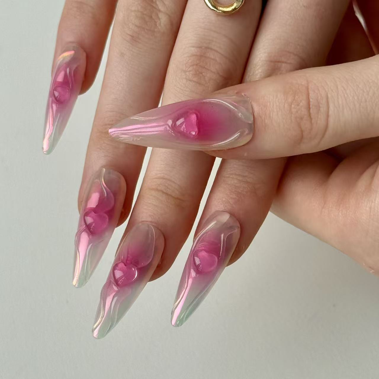 Chameleon Pink | 3D Handmade Reusable Press - on Nails | CLAWSIE Nails