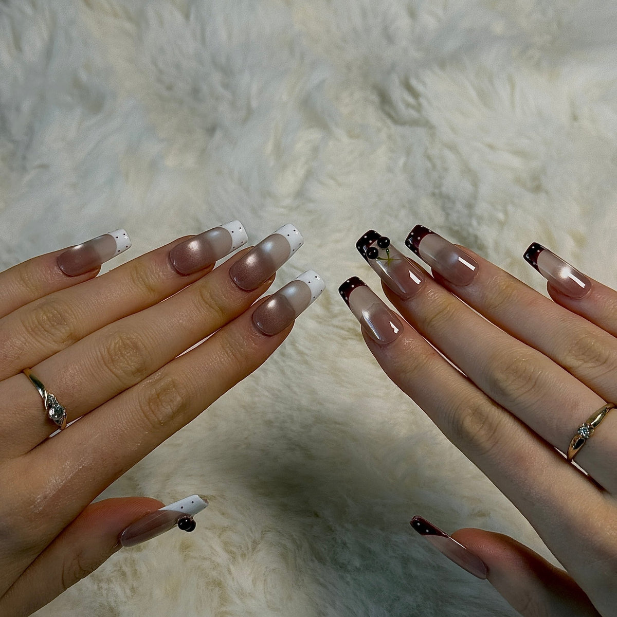 Cherry Polka | 3D Handmade Reusable Press-on Nails | CLAWSIE Nails