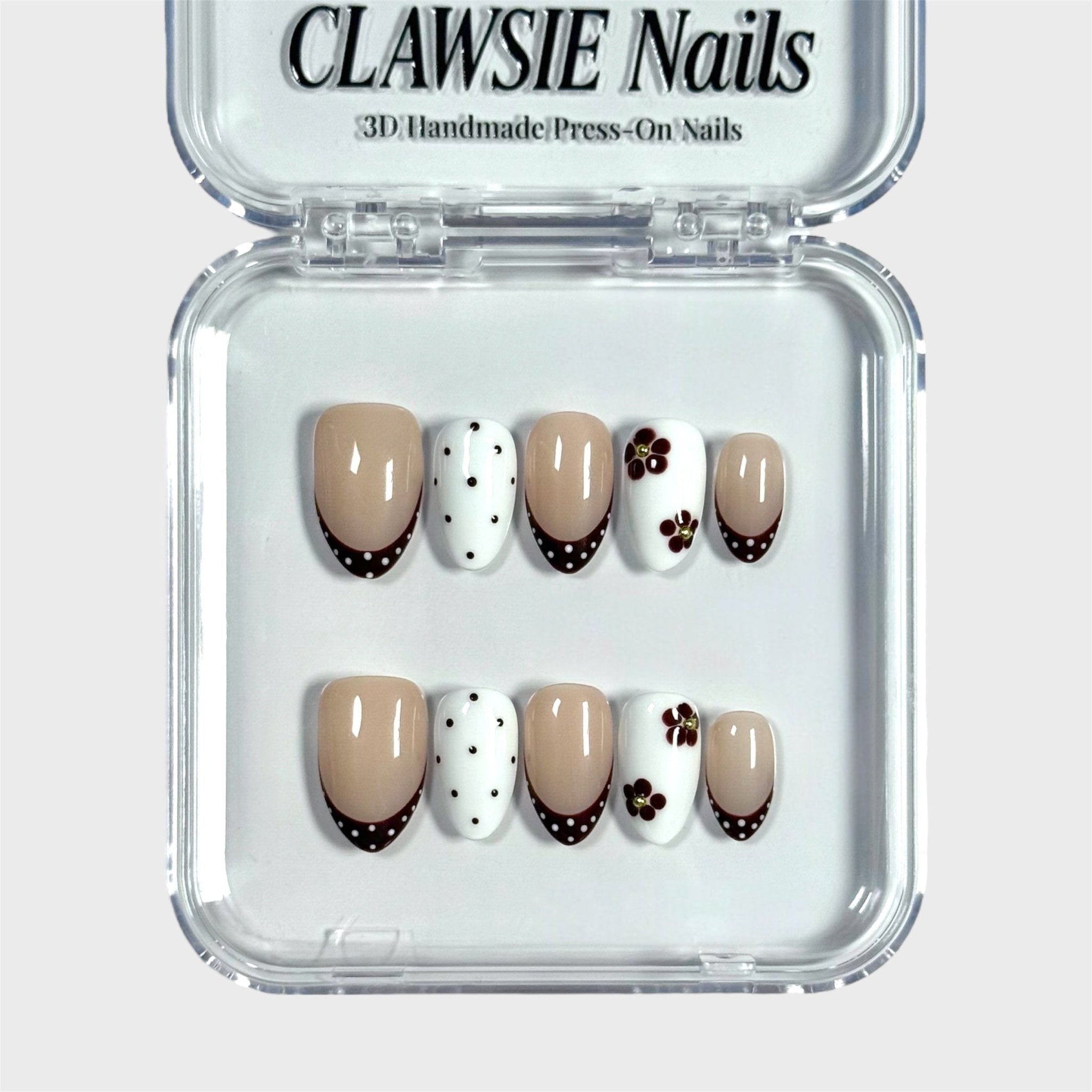 Cocoa Latte | 3D Handmade Reusable Press-on Nails | CLAWSIE Nails