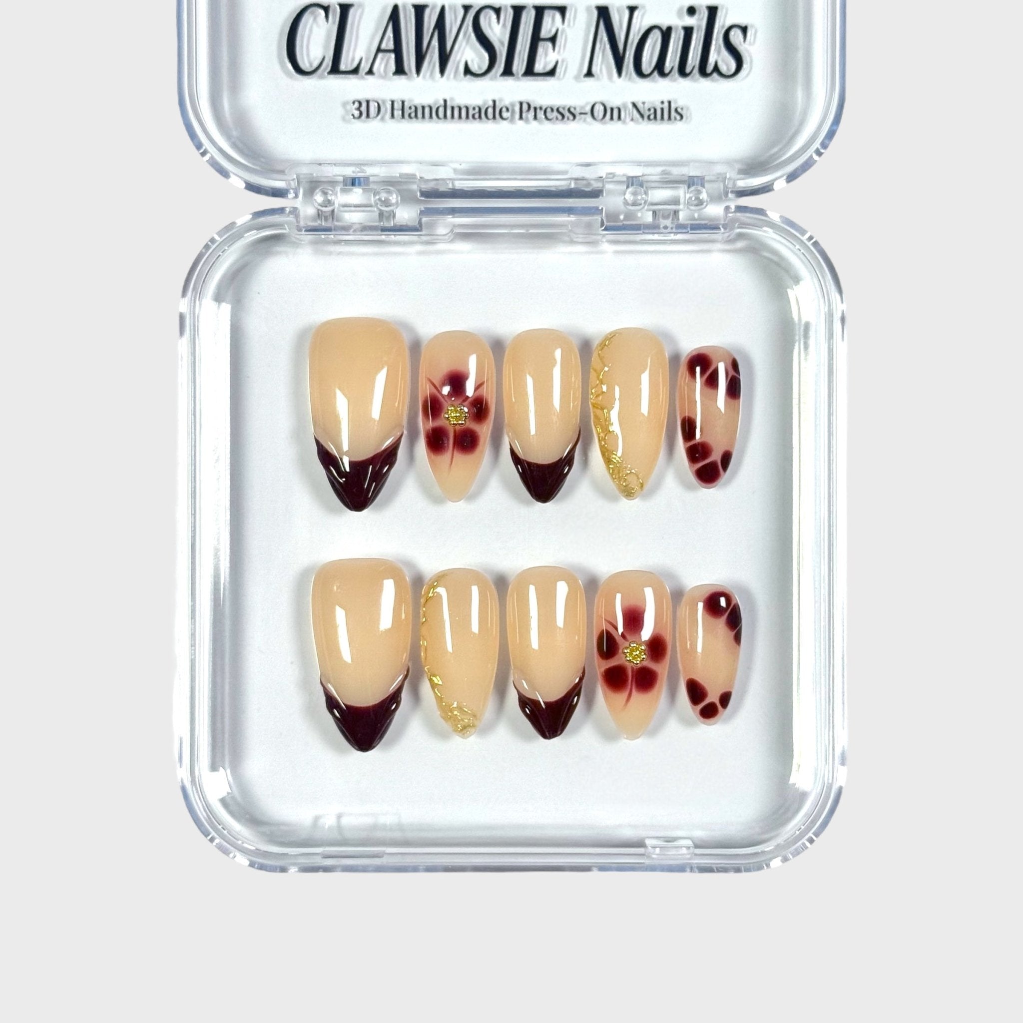 Cocoa petal | 3D Handmade Reusable Press - on Nails | CLAWSIE Nails