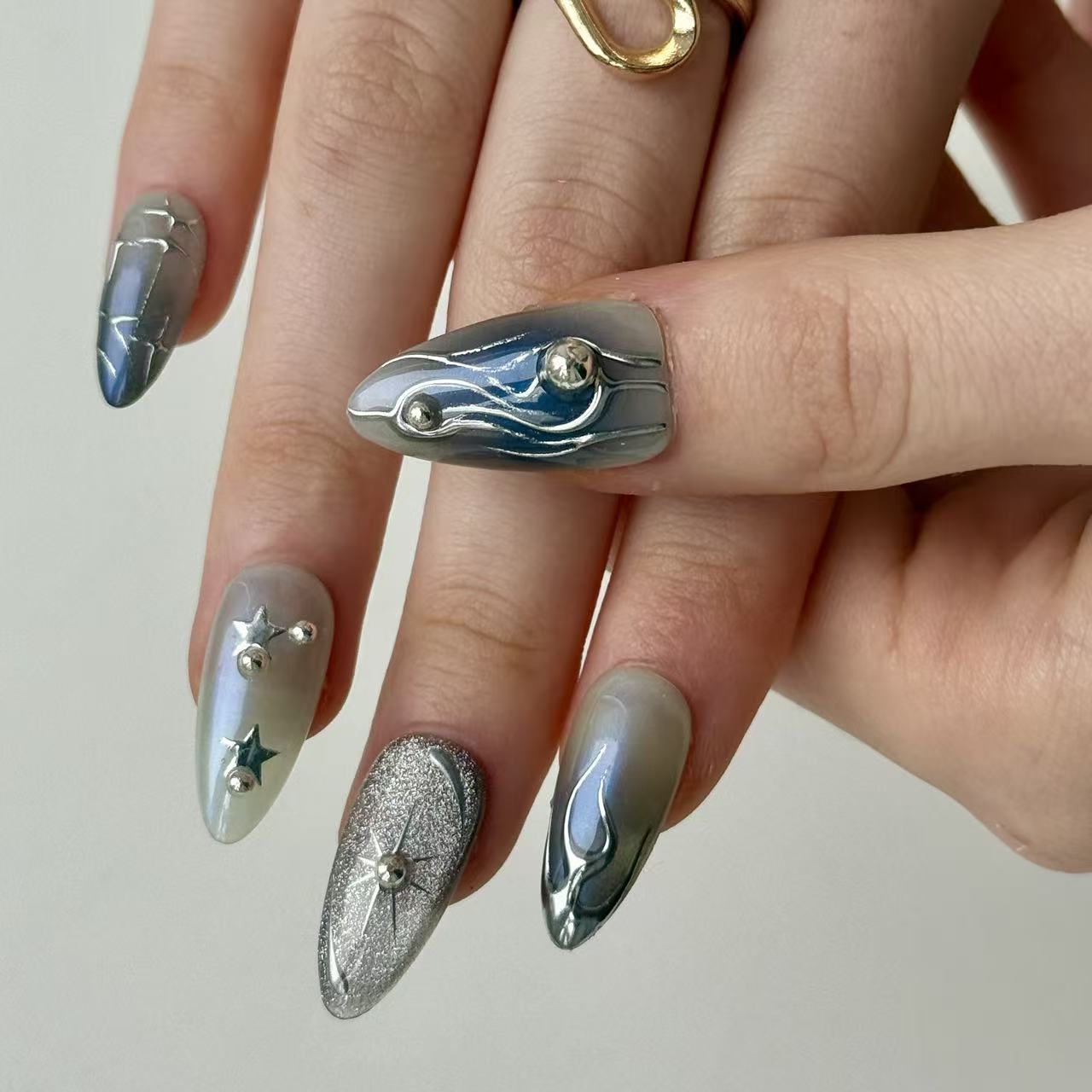 Cyber Silk | 3D Handmade Reusable Press - on Nails | CLAWSIE Nails