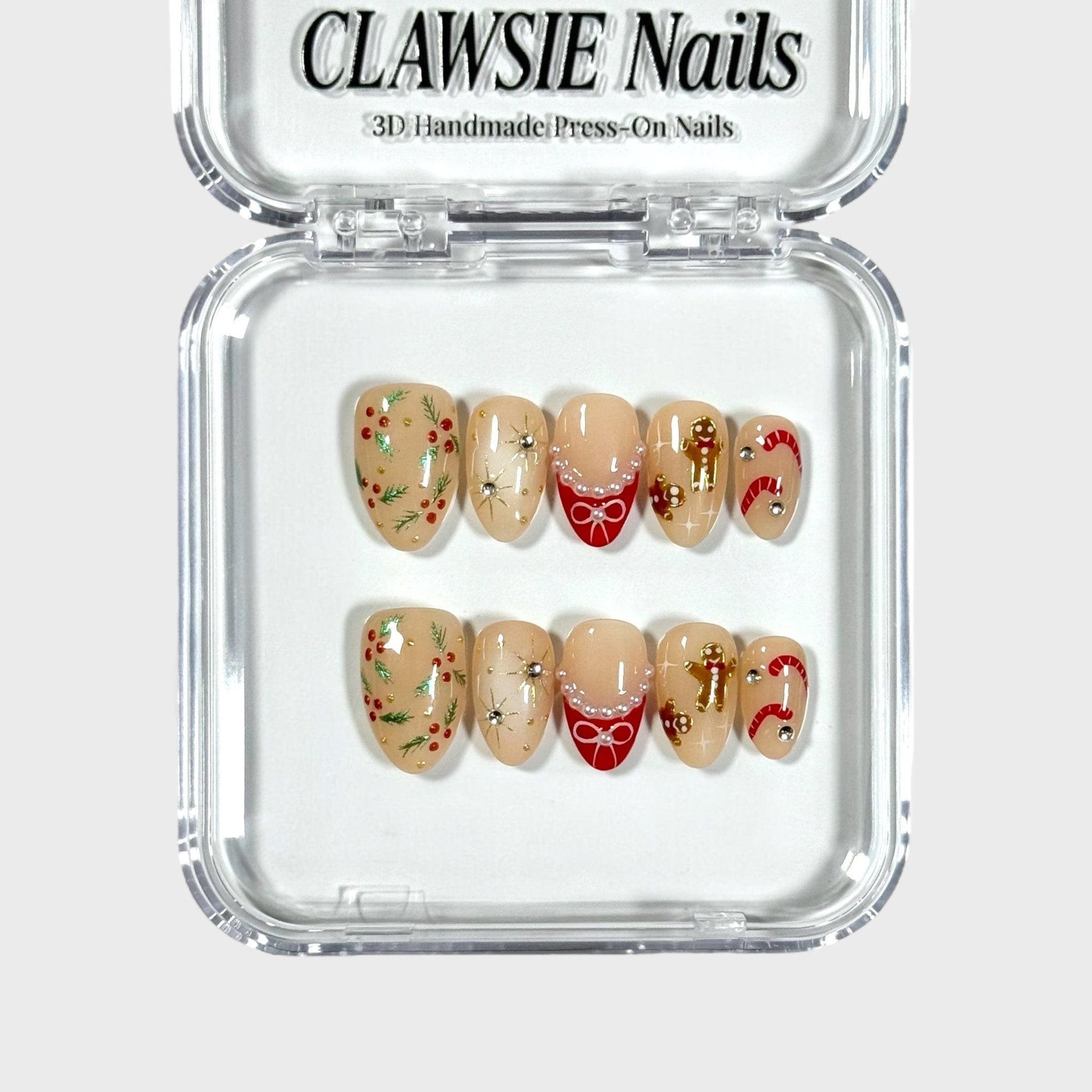 Gingerbread | 3D Handmade Reusable Press - on Nails | CLAWSIE Nails