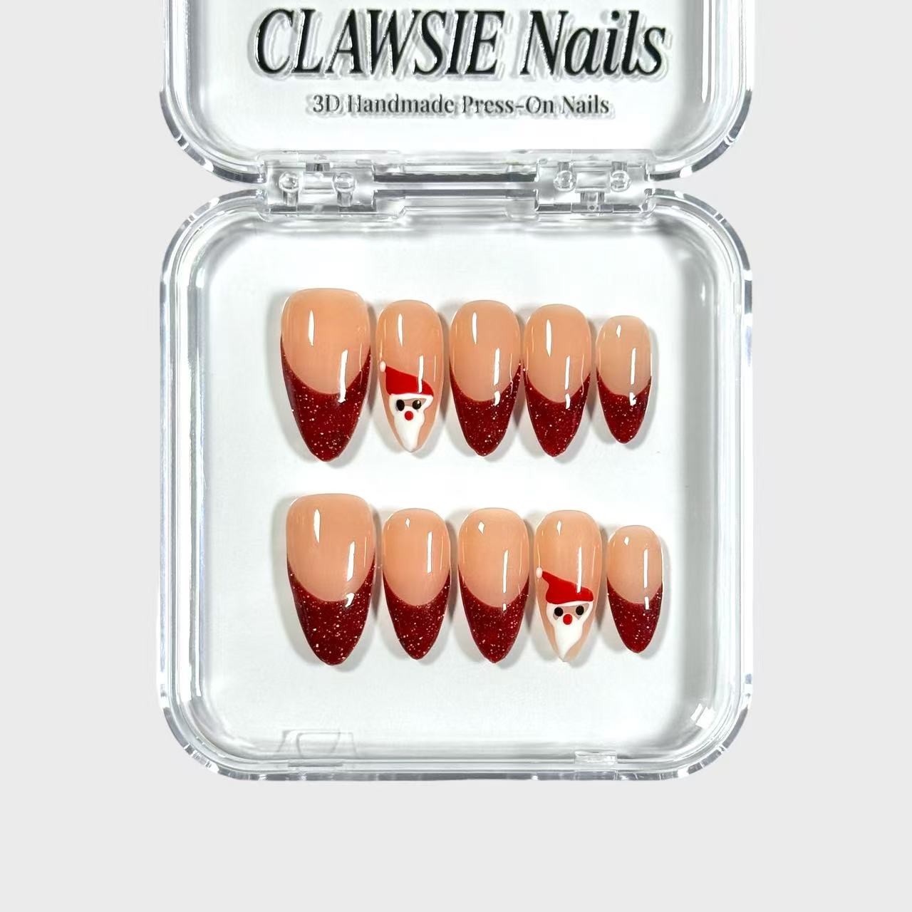 Glitter Santa | 3D Handmade Reusable Press - on Nails | CLAWSIE Nails