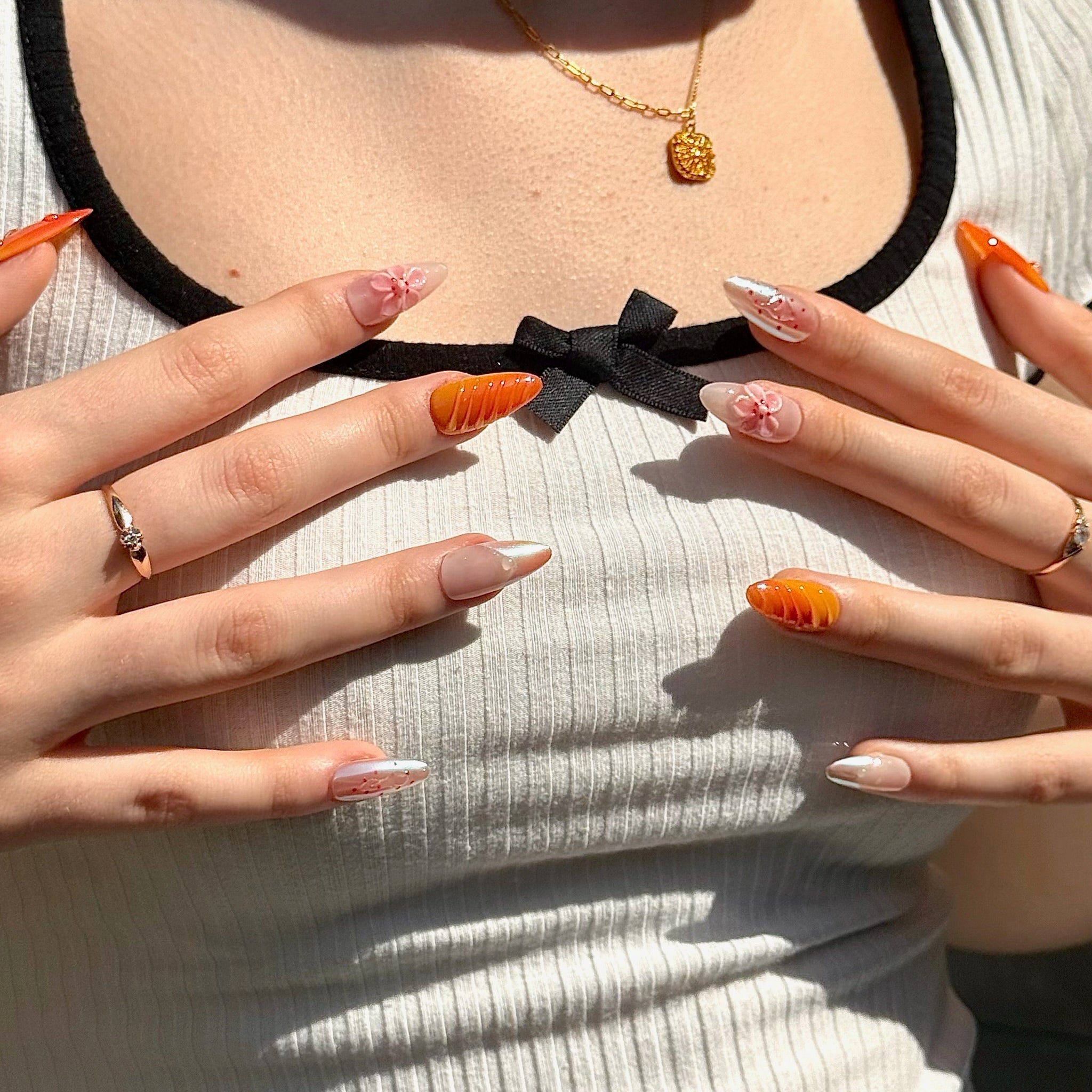 Golden Hour | 3D Handmade Reusable Press - on Nails | CLAWSIE Nails