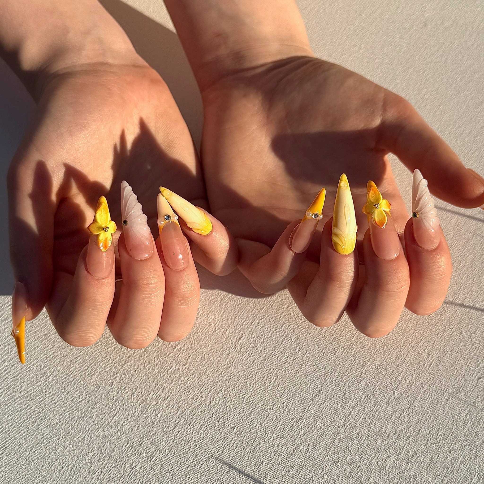 Golden Hour | 3D Handmade Reusable Press - on Nails | CLAWSIE Nails