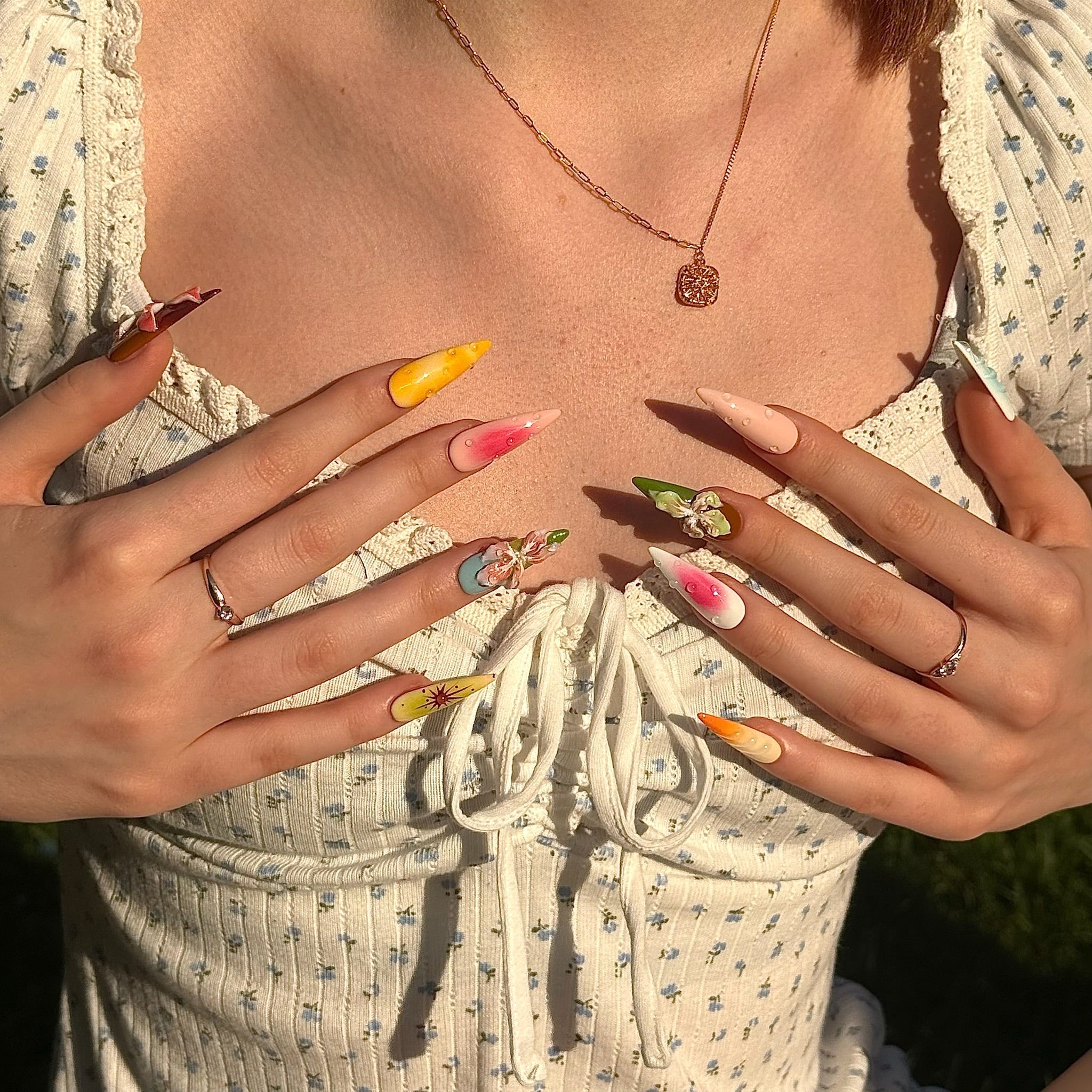 Golden Hour | 3D Handmade Reusable Press - on Nails | CLAWSIE Nails