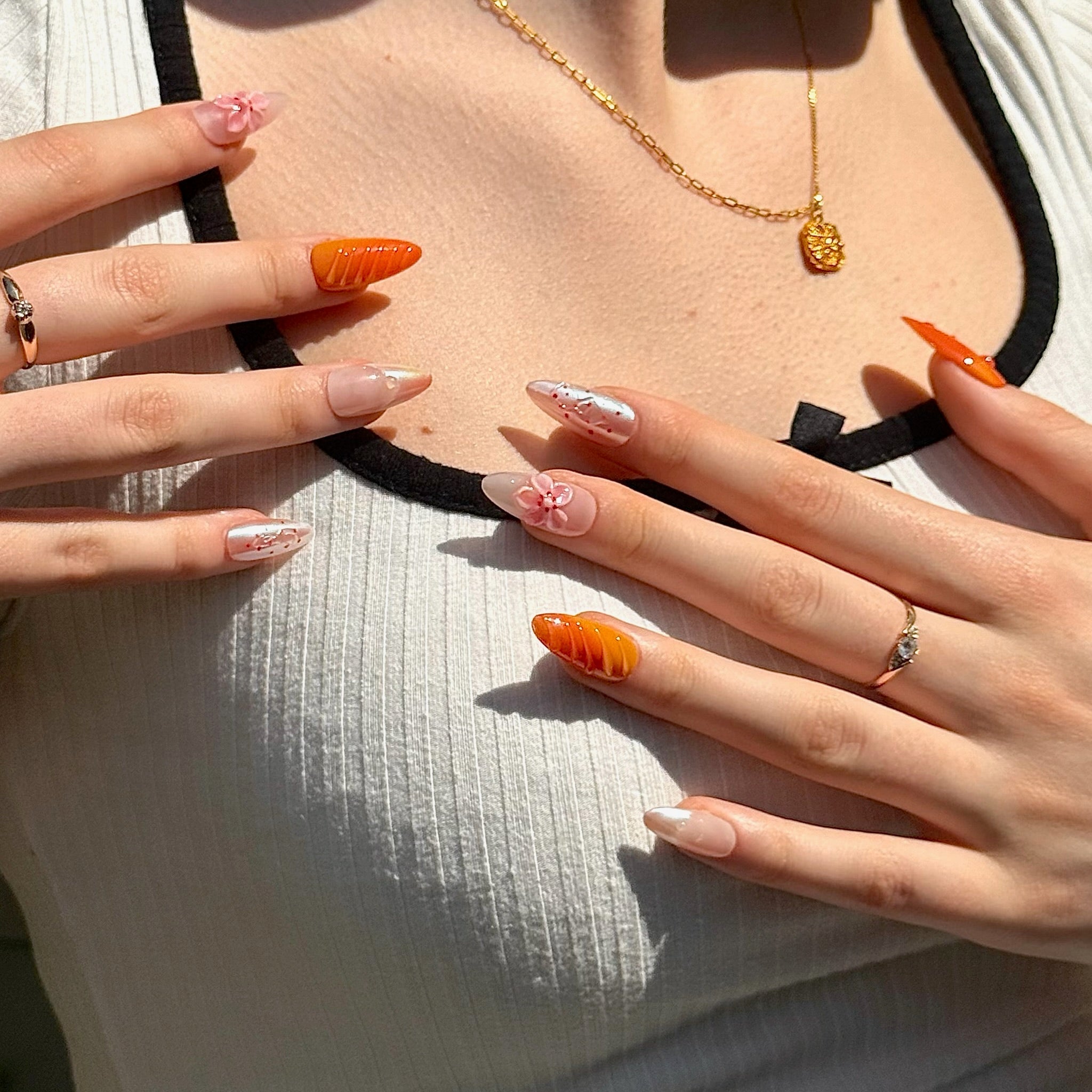 Golden Hour | 3D Handmade Reusable Press - on Nails | CLAWSIE Nails