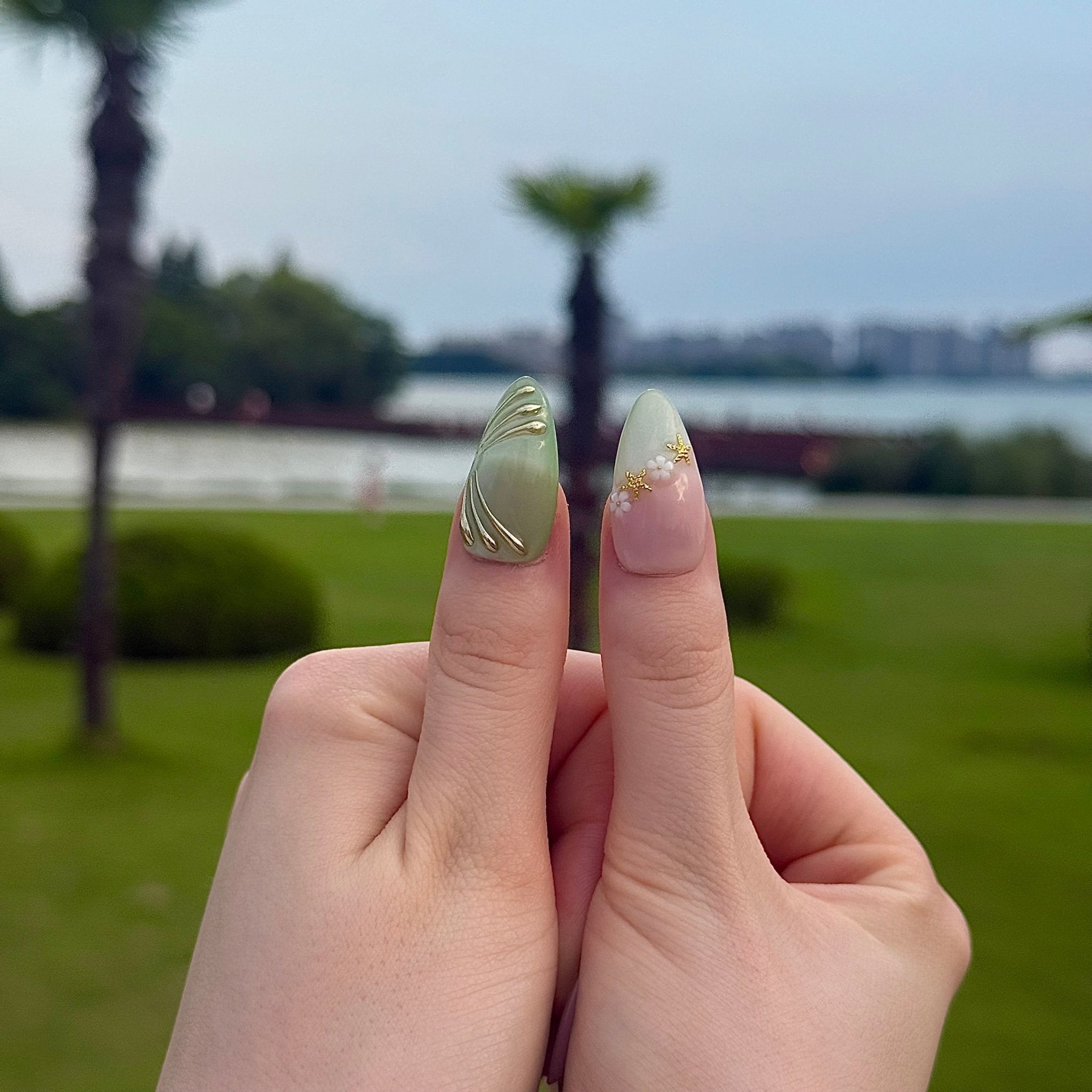 Jade Forest | 3D Handmade Reusable Press-on Nails | CLAWSIE Nails