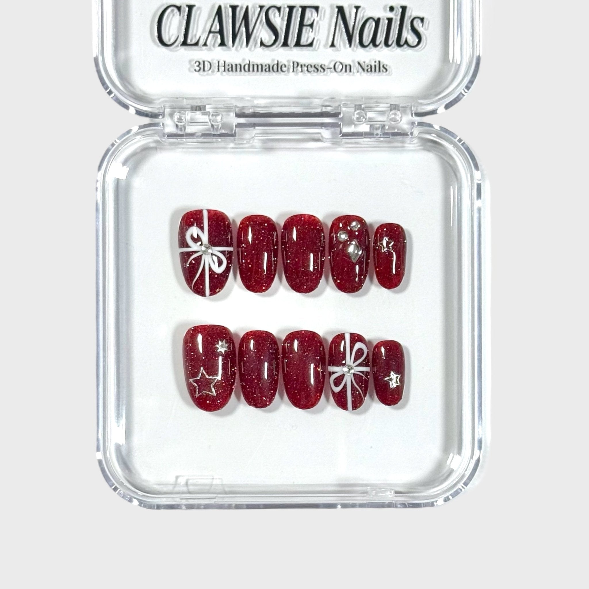 Jingle Bow | 3D Handmade Reusable Press - on Nails | CLAWSIE Nails