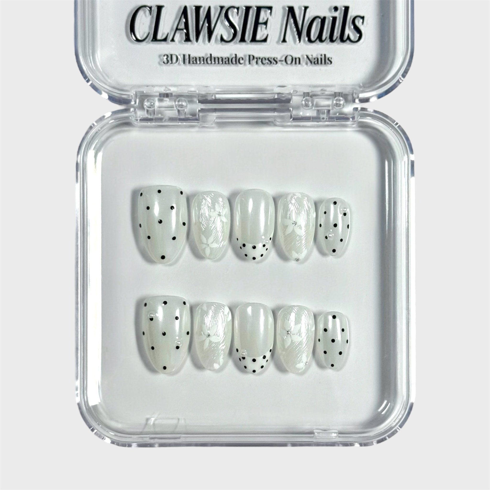 Moonlit White | 3D Handmade Reusable Press-on Nails | CLAWSIE Nails