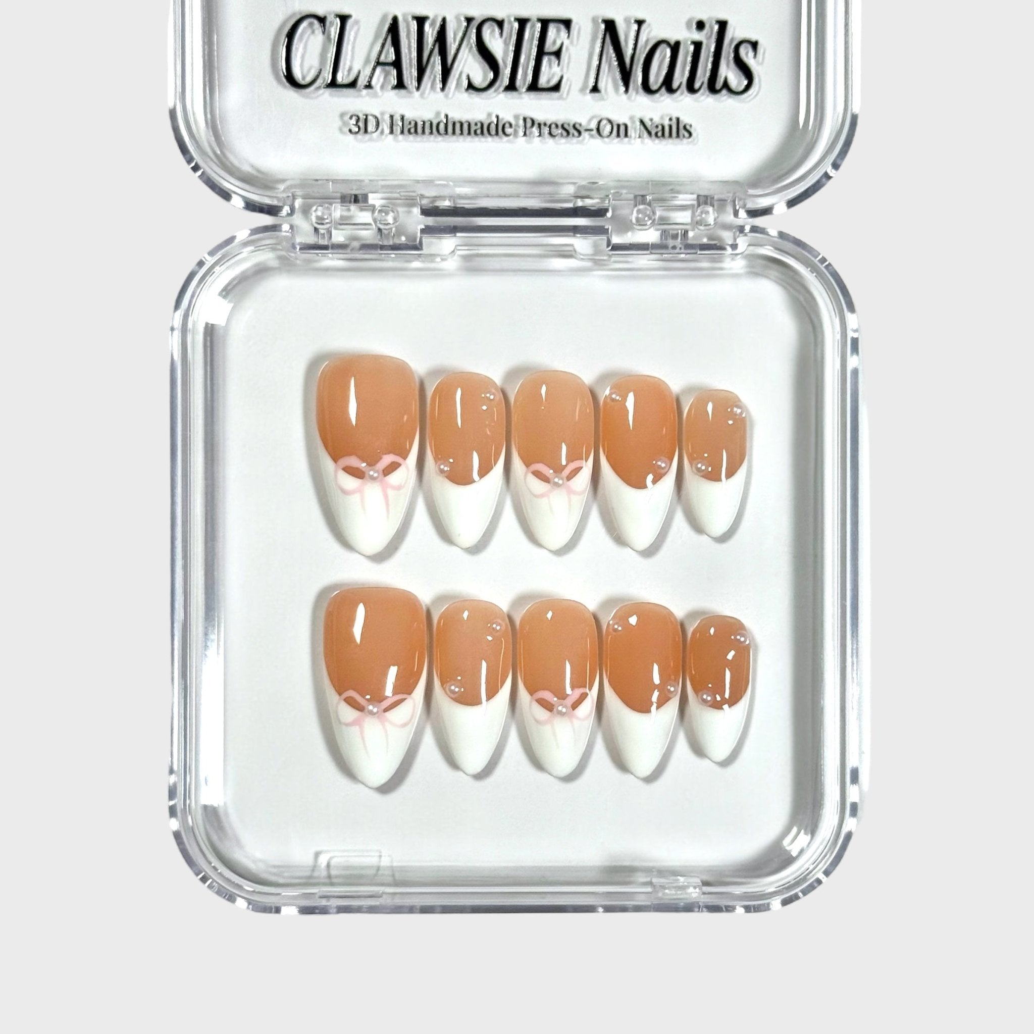 Pink French Bow | 3D Handmade Reusable Press - on Nails | CLAWSIE Nails