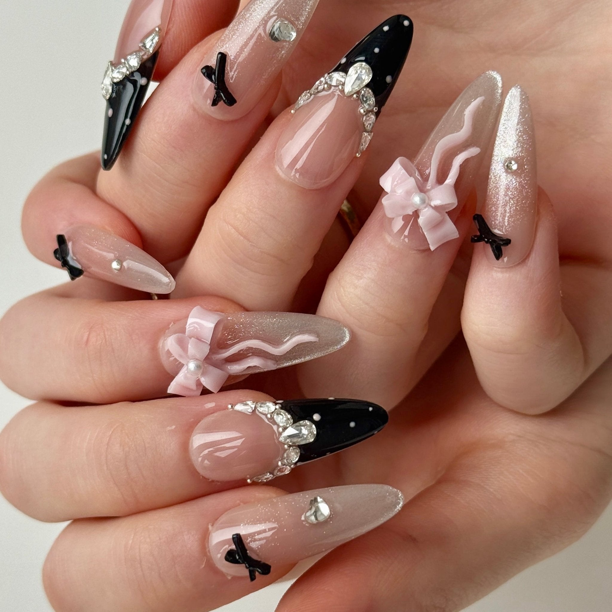 Pink Noir | 3D Handmade Reusable Press - on Nails | CLAWSIE Nails