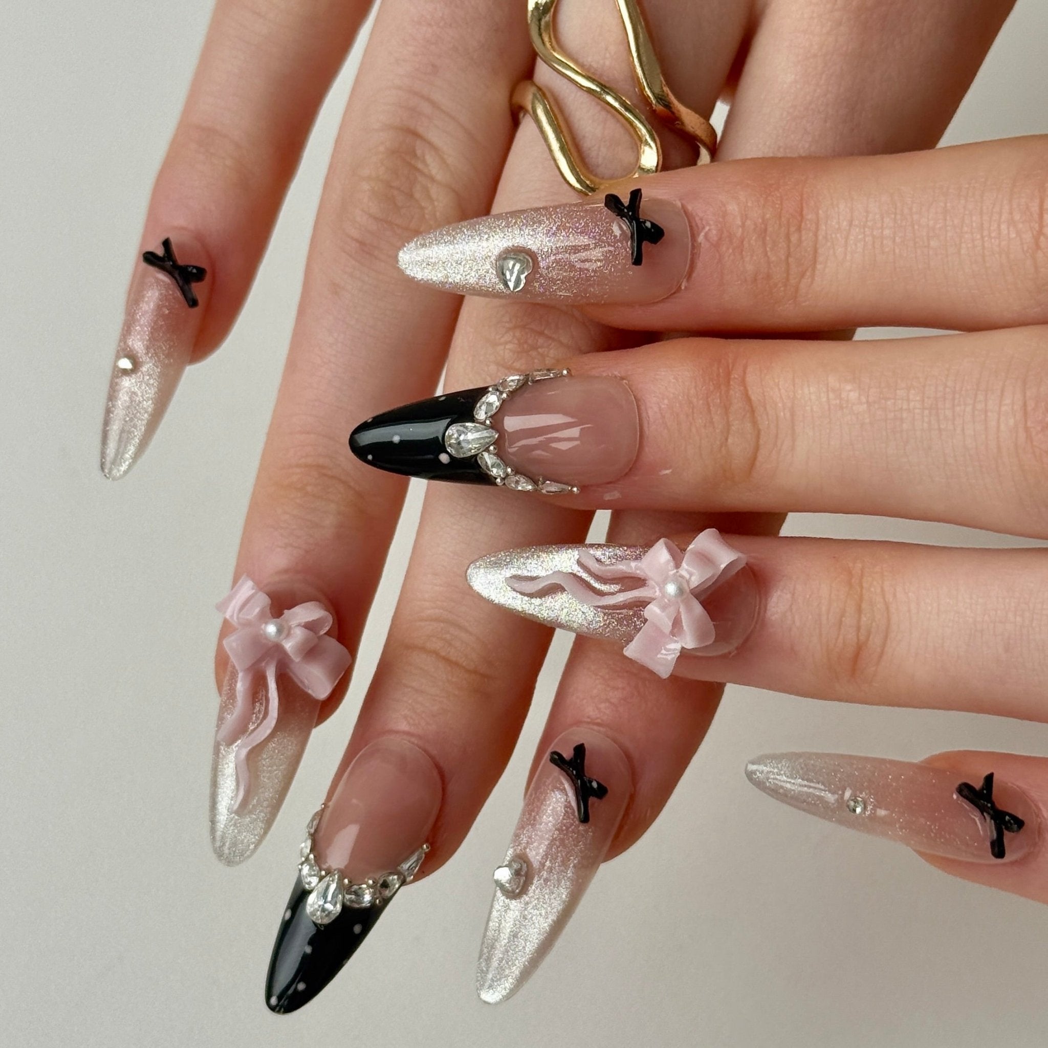 Pink Noir | 3D Handmade Reusable Press - on Nails | CLAWSIE Nails