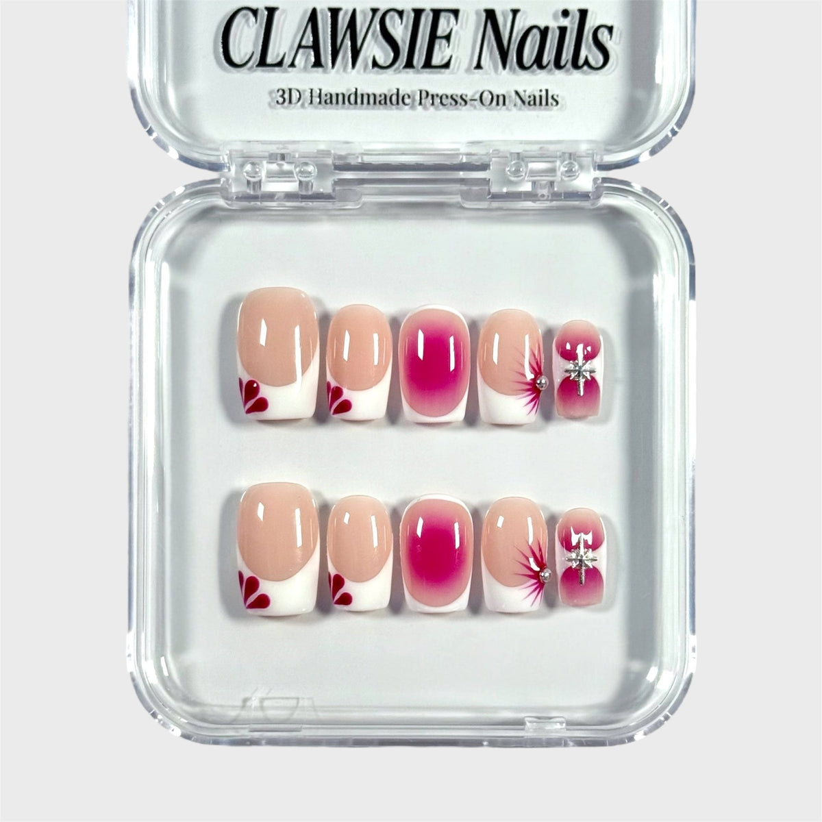 Pink Silver | 3D Handmade Reusable Press-on Nails | CLAWSIE Nails