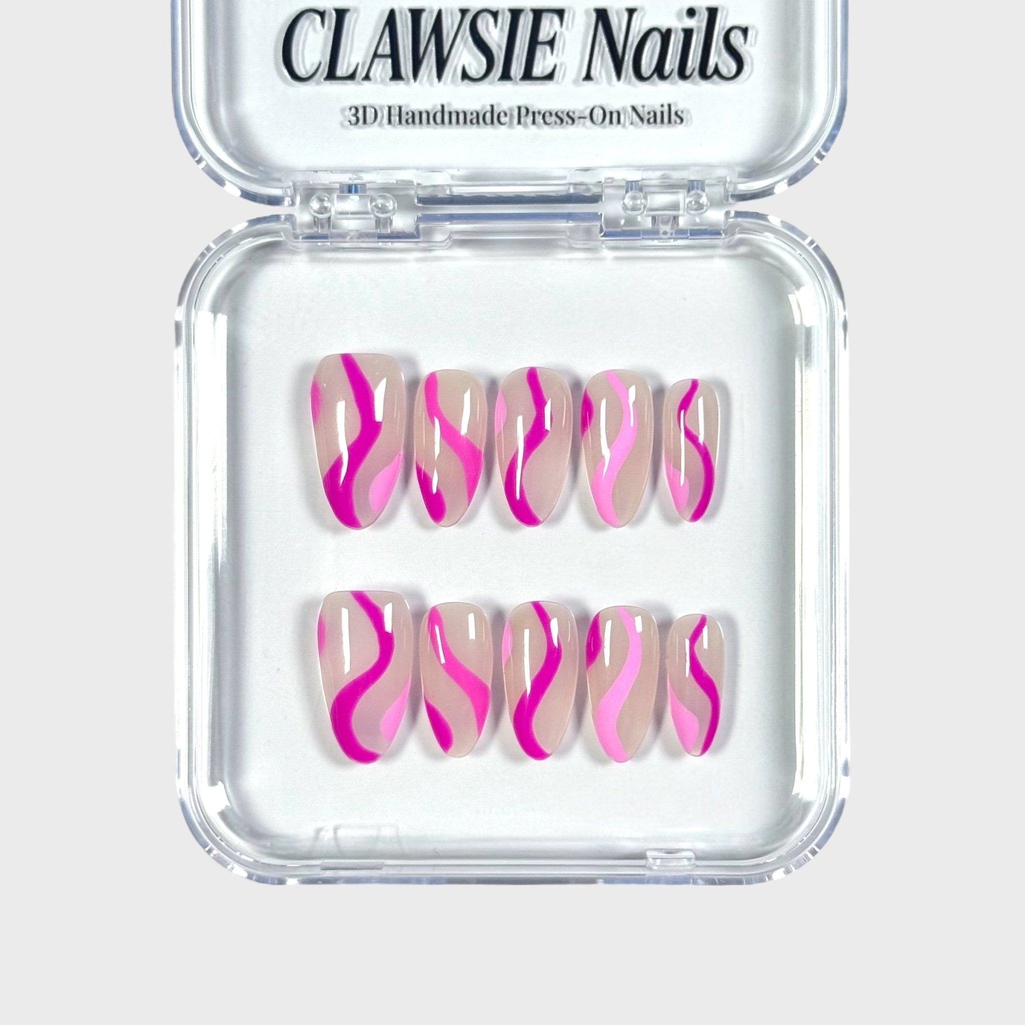 Pink swirls | 3D Handmade Reusable Press - on Nails | CLAWSIE Nails