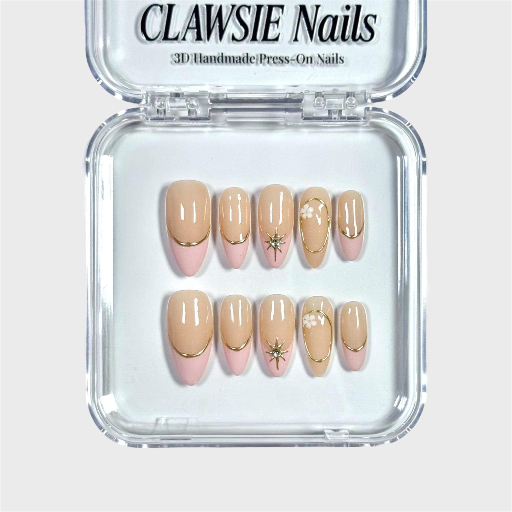 Pink veil | 3D Handmade Reusable Press - on Nails | CLAWSIE Nails