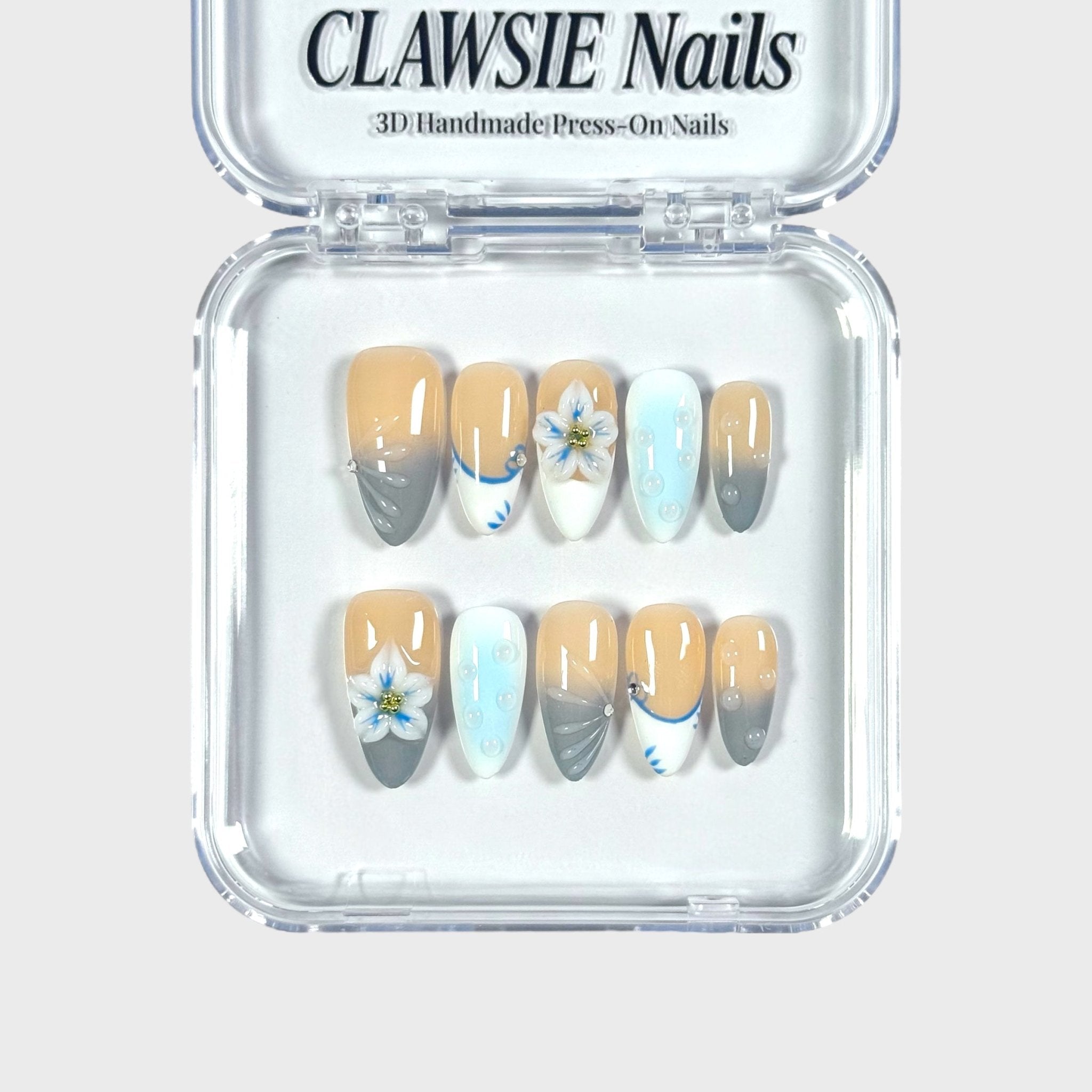 Sea bloom | 3D Handmade Reusable Press - on Nails | CLAWSIE Nails