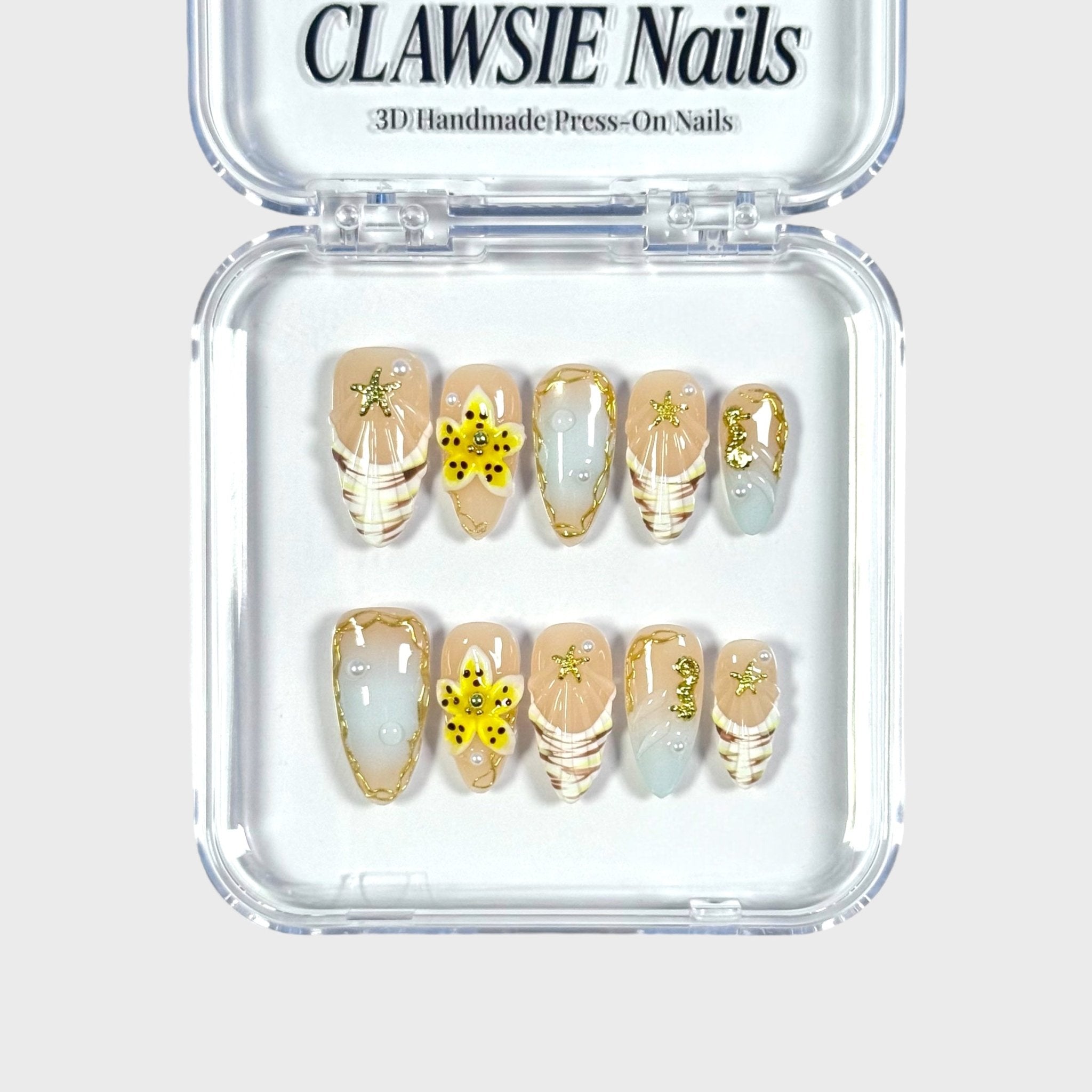 Sea of gold | 3D Handmade Reusable Press - on Nails | CLAWSIE Nails