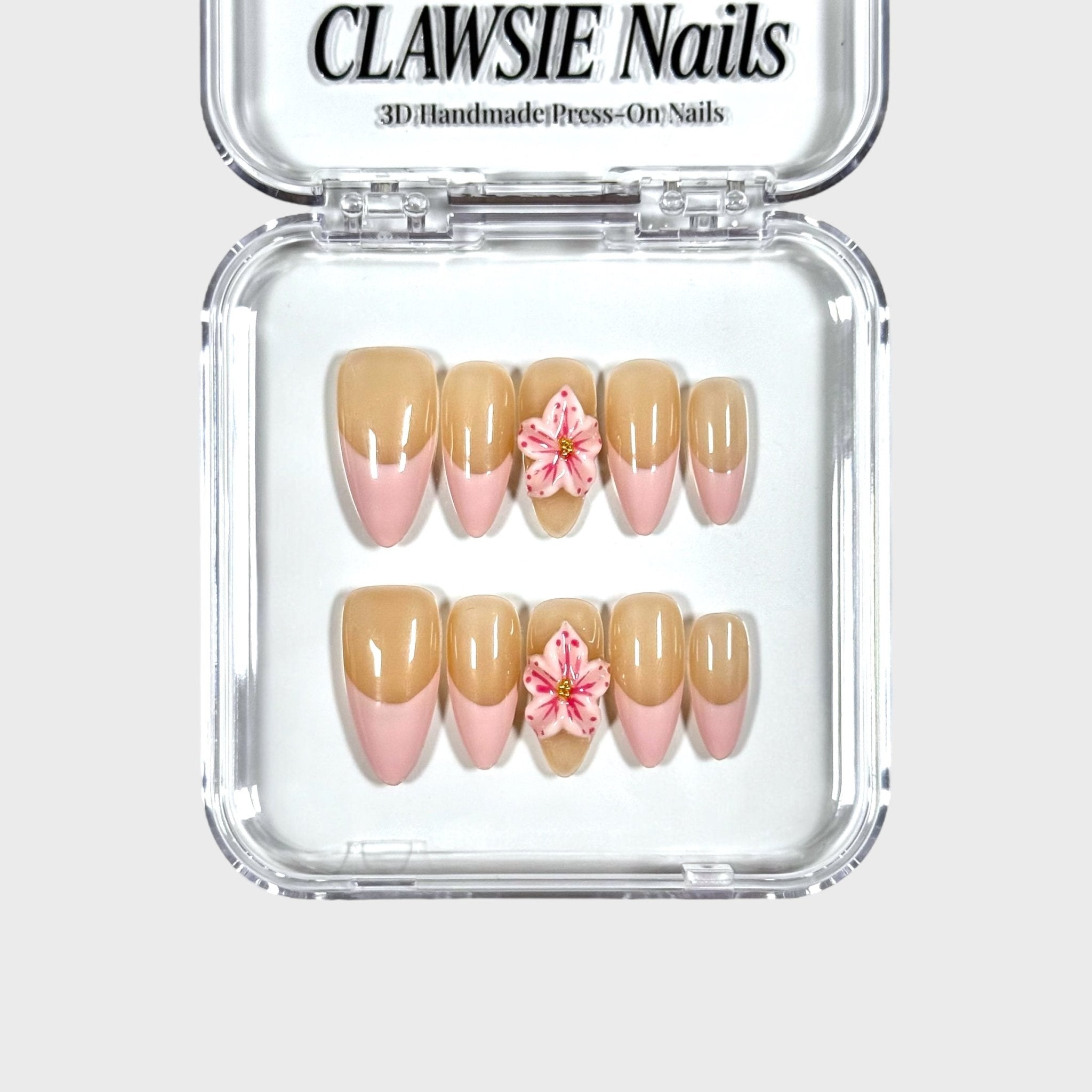 Shizuka Medium Almond Press-On Nails | Pink French Tips-CLAWSIE Nails