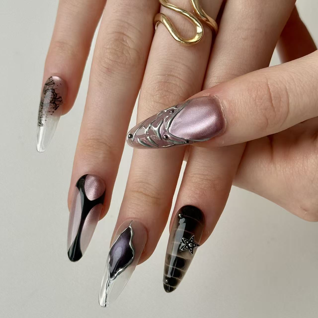 Siren | 3D Handmade Reusable Press - on Nails | CLAWSIE Nails