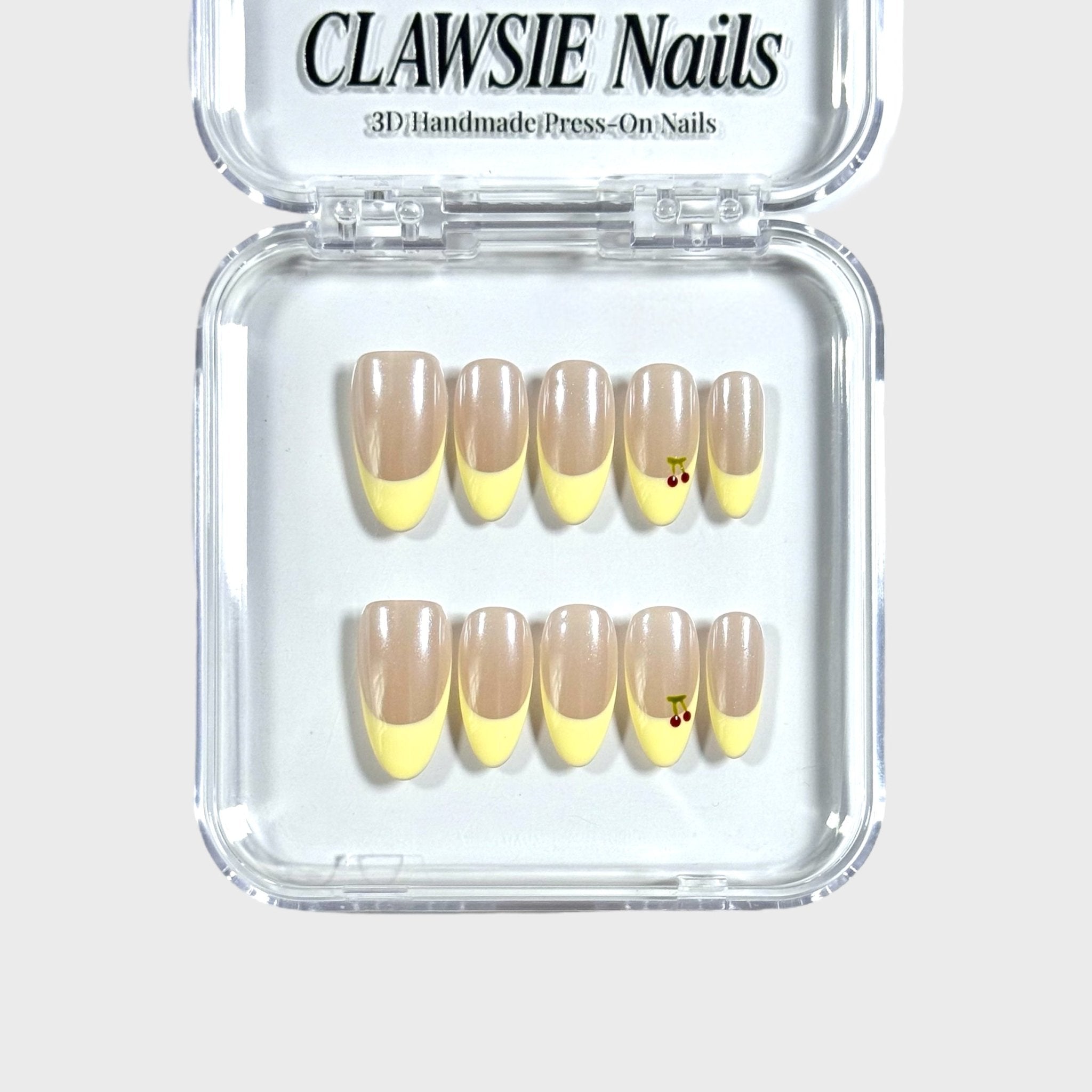 Yellow cherry | 3D Handmade Reusable Press - on Nails | CLAWSIE Nails