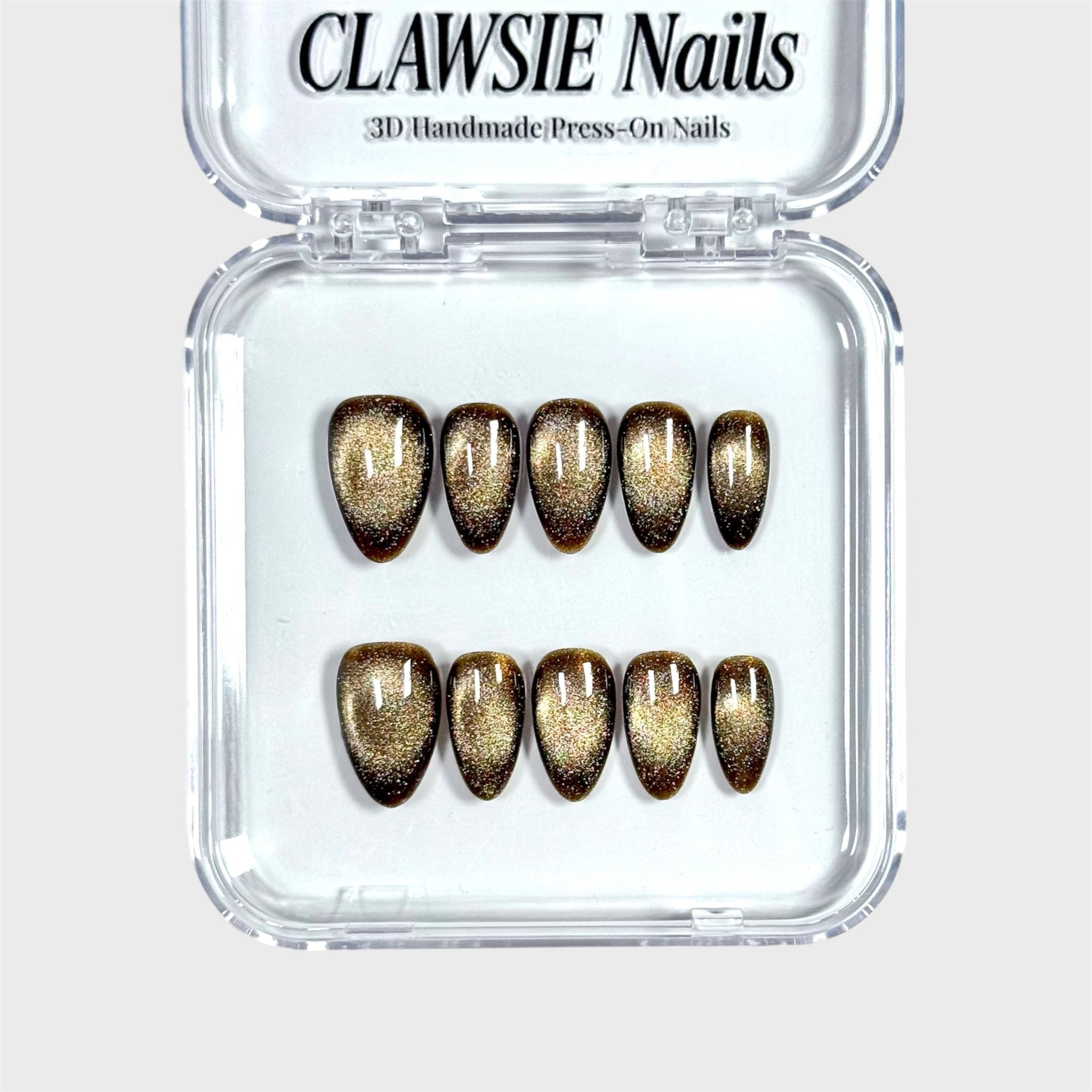 Black champagne | 3D Handmade Reusable Press - on Nails | CLAWSIE Nails