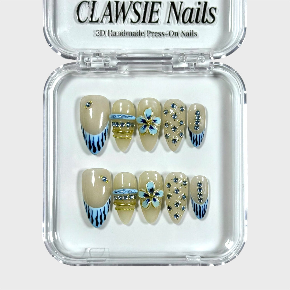 Blue Gild | 3D Handmade Reusable Press-on Nails | CLAWSIE Nails