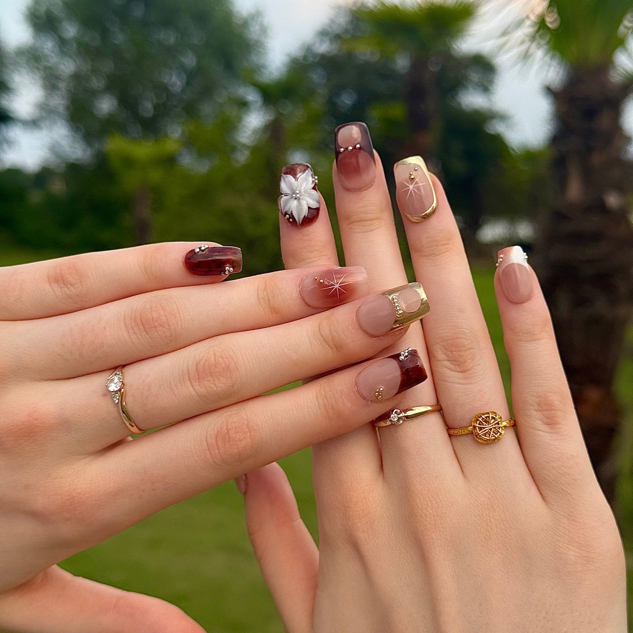 Caramel Brownie | 3D Handmade Reusable Press-on Nails | CLAWSIE Nails