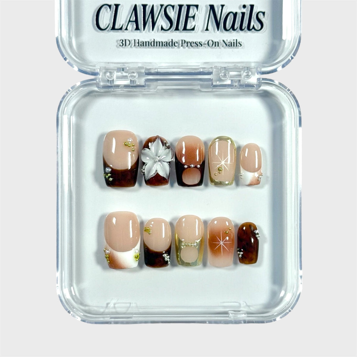 Caramel Brownie | 3D Handmade Reusable Press-on Nails | CLAWSIE Nails