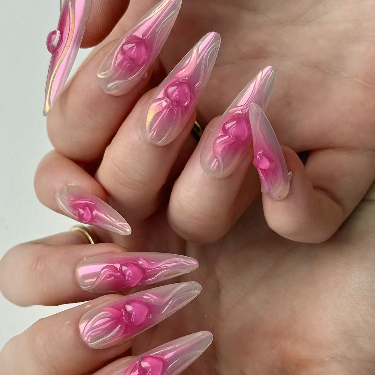 Chameleon Pink | 3D Handmade Reusable Press - on Nails | CLAWSIE Nails