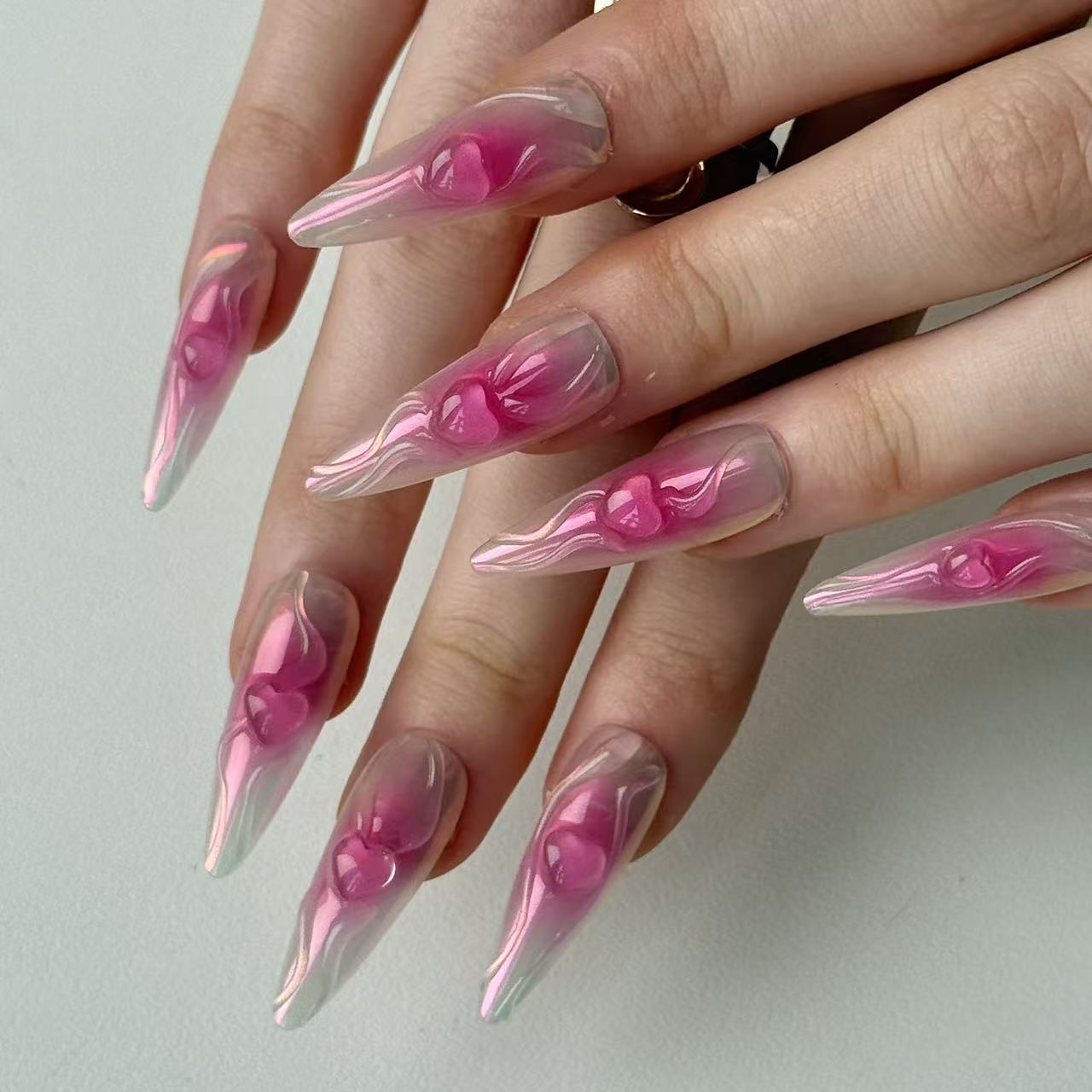 Chameleon Pink | 3D Handmade Reusable Press - on Nails | CLAWSIE Nails
