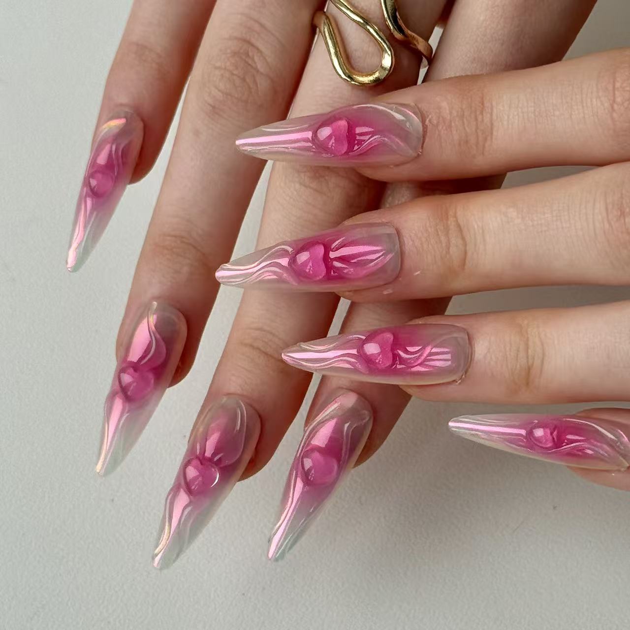 Chameleon Pink | 3D Handmade Reusable Press - on Nails | CLAWSIE Nails