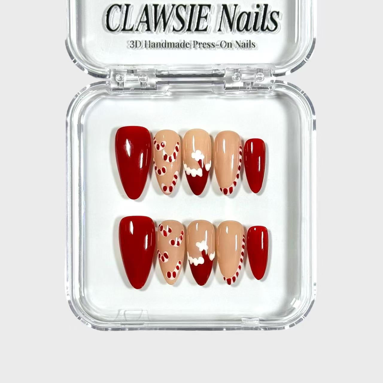 Christmas Candy | 3D Handmade Reusable Press - on Nails | CLAWSIE Nails