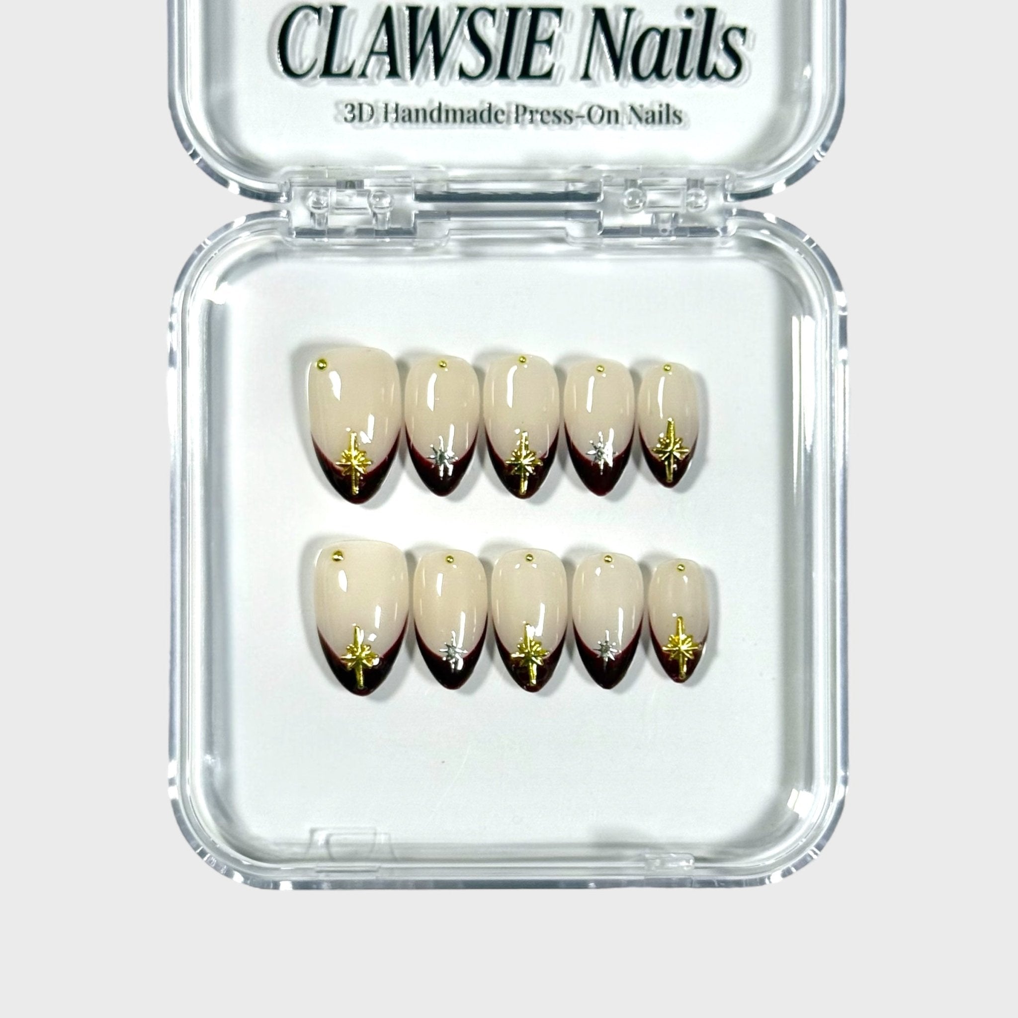 Christmas Star | 3D Handmade Reusable Press - on Nails | CLAWSIE Nails