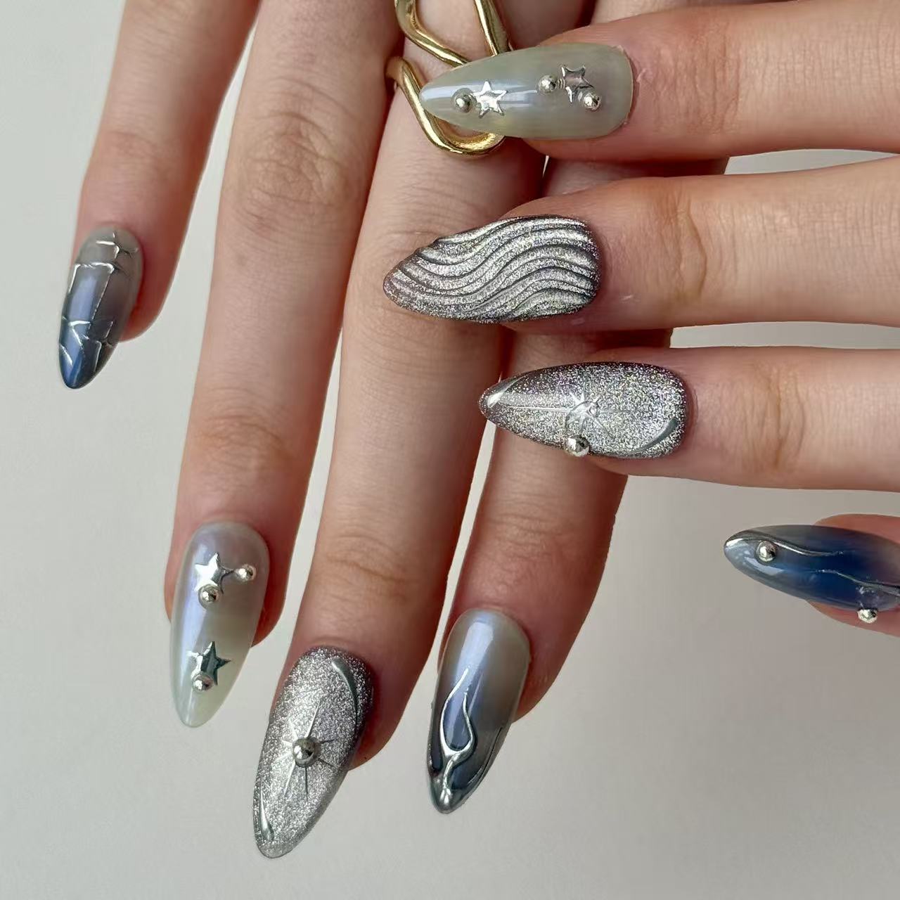 Cyber Silk | 3D Handmade Reusable Press - on Nails | CLAWSIE Nails