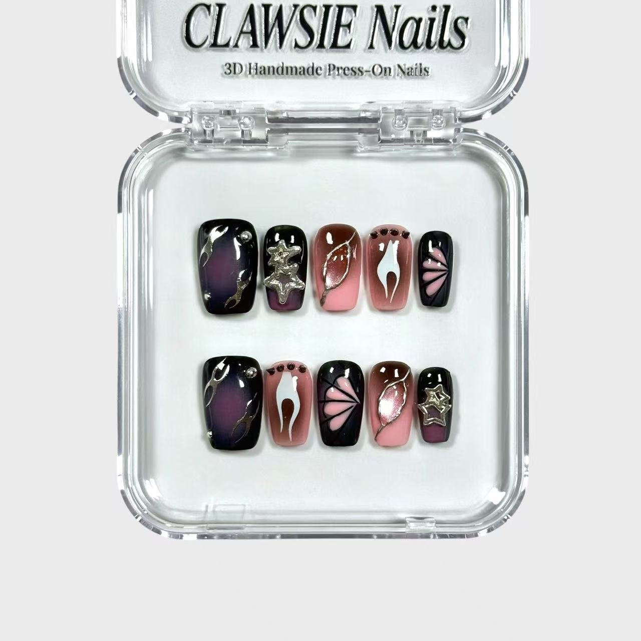 Elyra | 3D Handmade Reusable Press - on Nails | CLAWSIE Nails