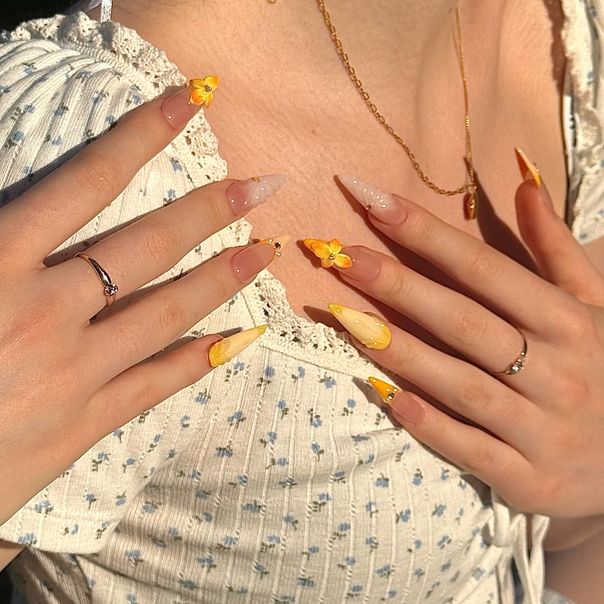 Golden Hour | 3D Handmade Reusable Press - on Nails | CLAWSIE Nails