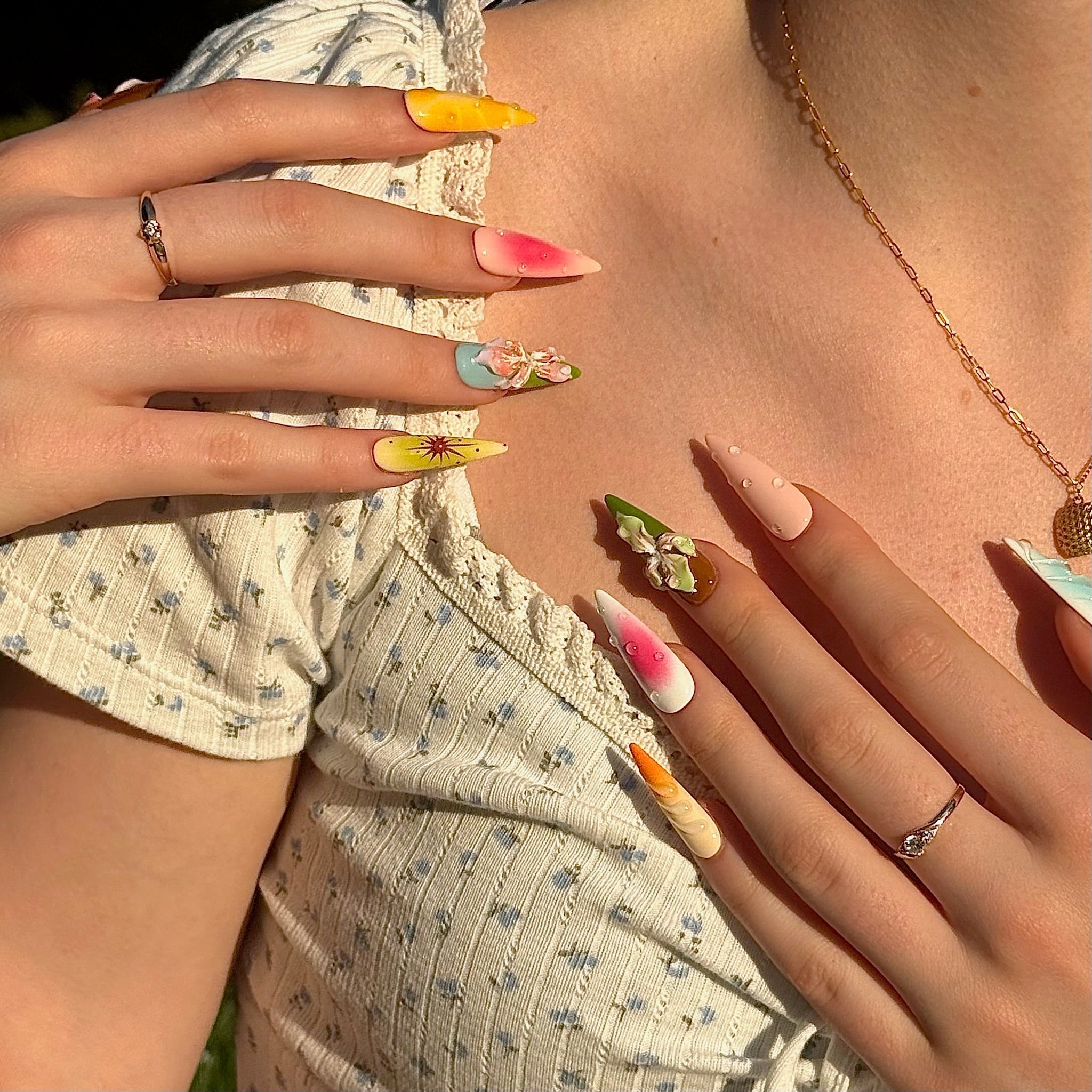 Golden Hour | 3D Handmade Reusable Press - on Nails | CLAWSIE Nails