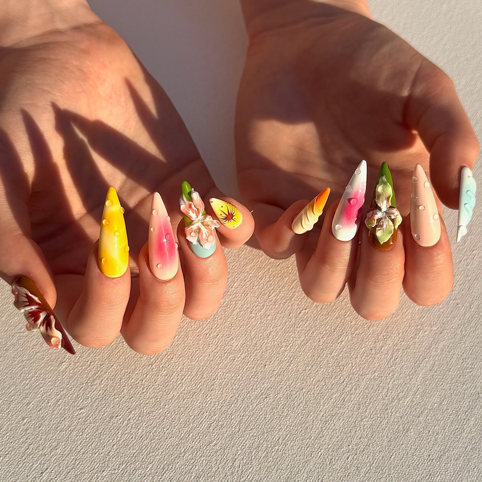 Golden Hour | 3D Handmade Reusable Press - on Nails | CLAWSIE Nails
