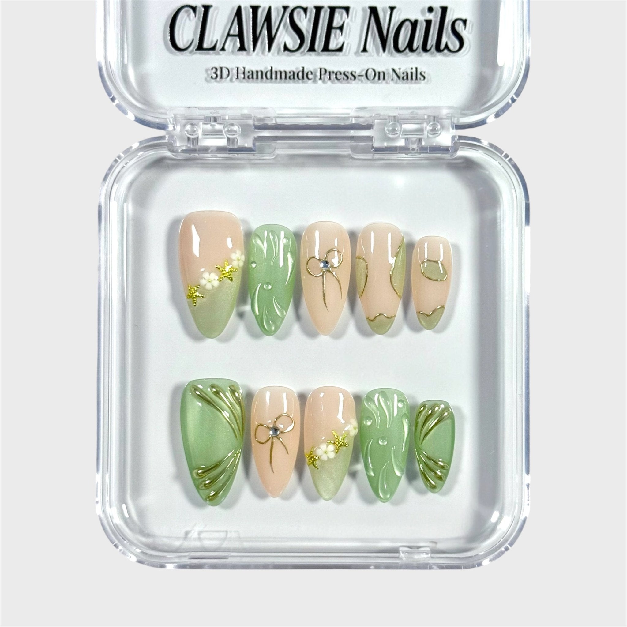Jade Forest | 3D Handmade Reusable Press-on Nails | CLAWSIE Nails