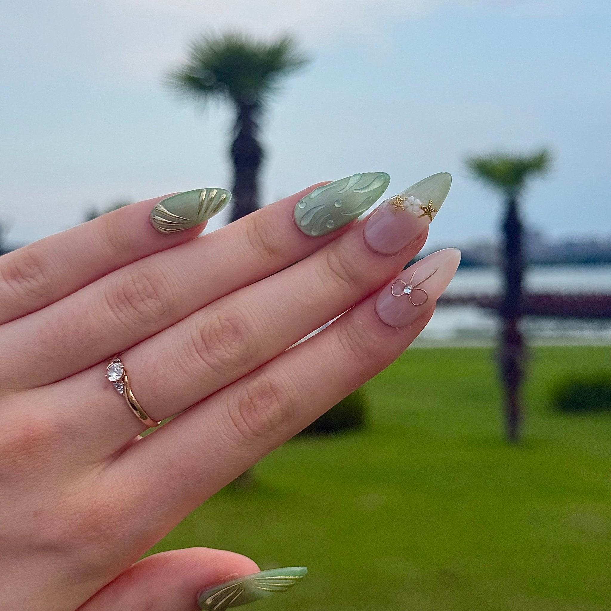 Jade Forest | 3D Handmade Reusable Press-on Nails | CLAWSIE Nails