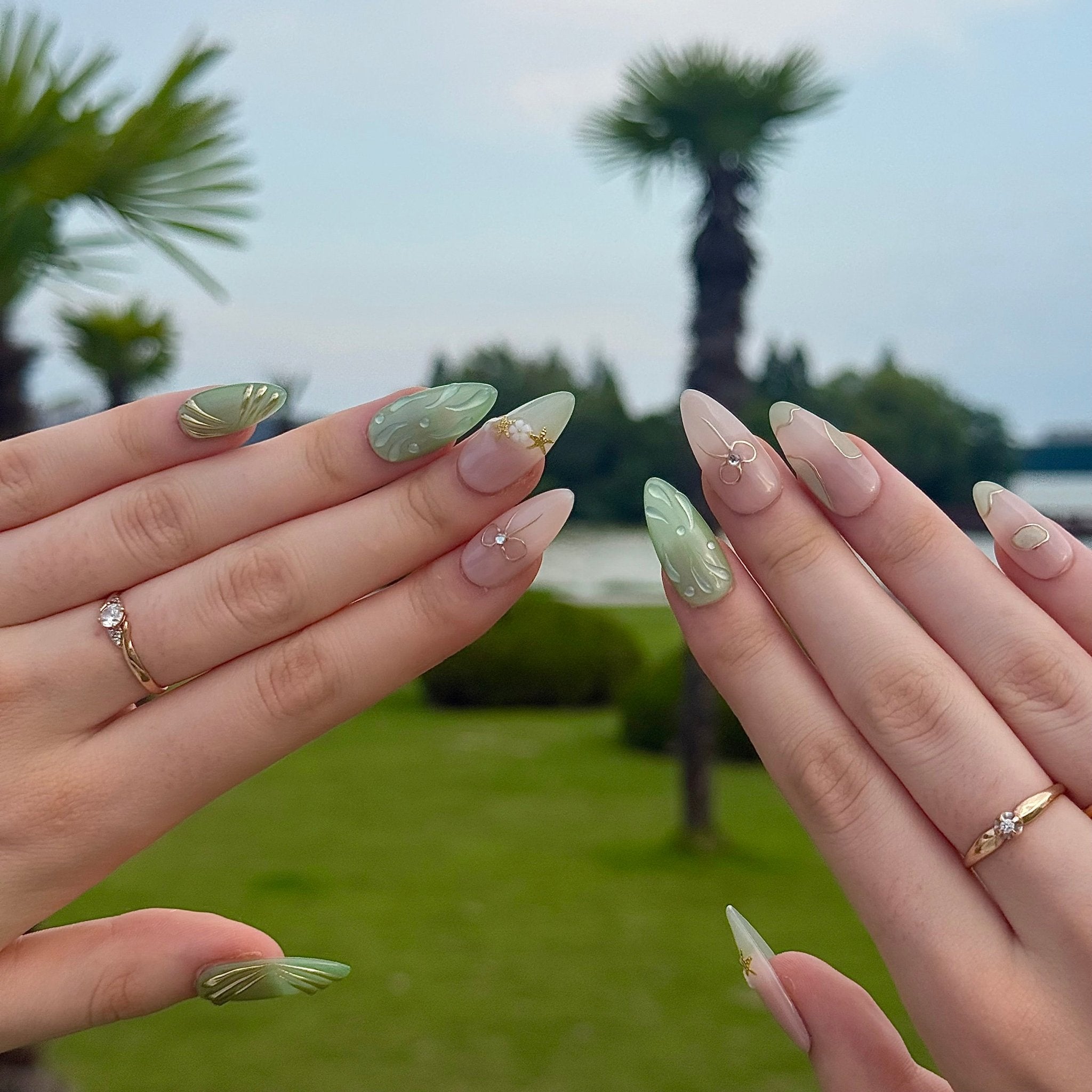 Jade Forest | 3D Handmade Reusable Press-on Nails | CLAWSIE Nails
