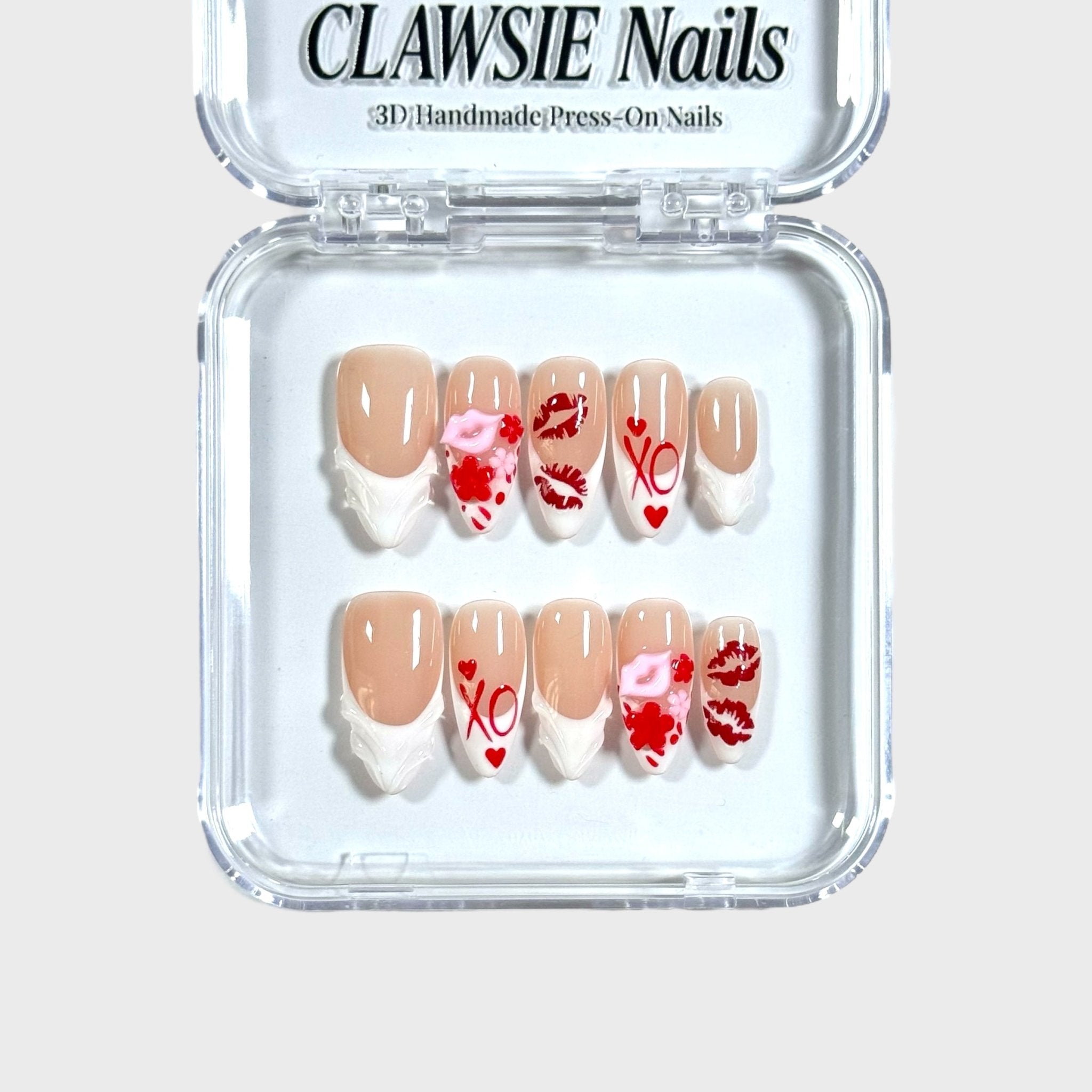 Kiss me | 3D Handmade Reusable Press - on Nails | CLAWSIE Nails