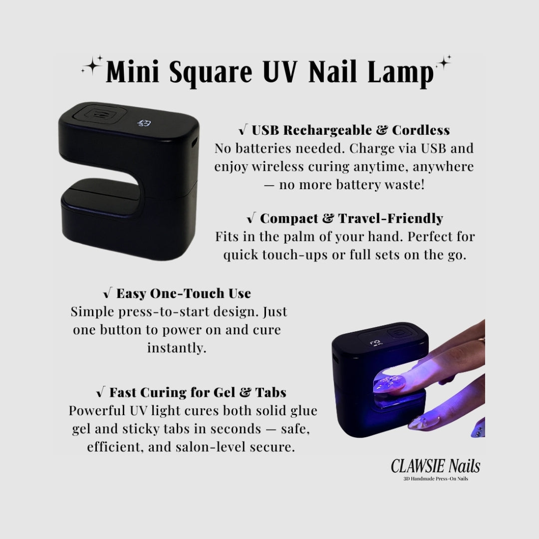 Mini Square UV Nail Lamp (Cordless & USB Rechargeable) | Press - on Nails by CLAWSIE Nails