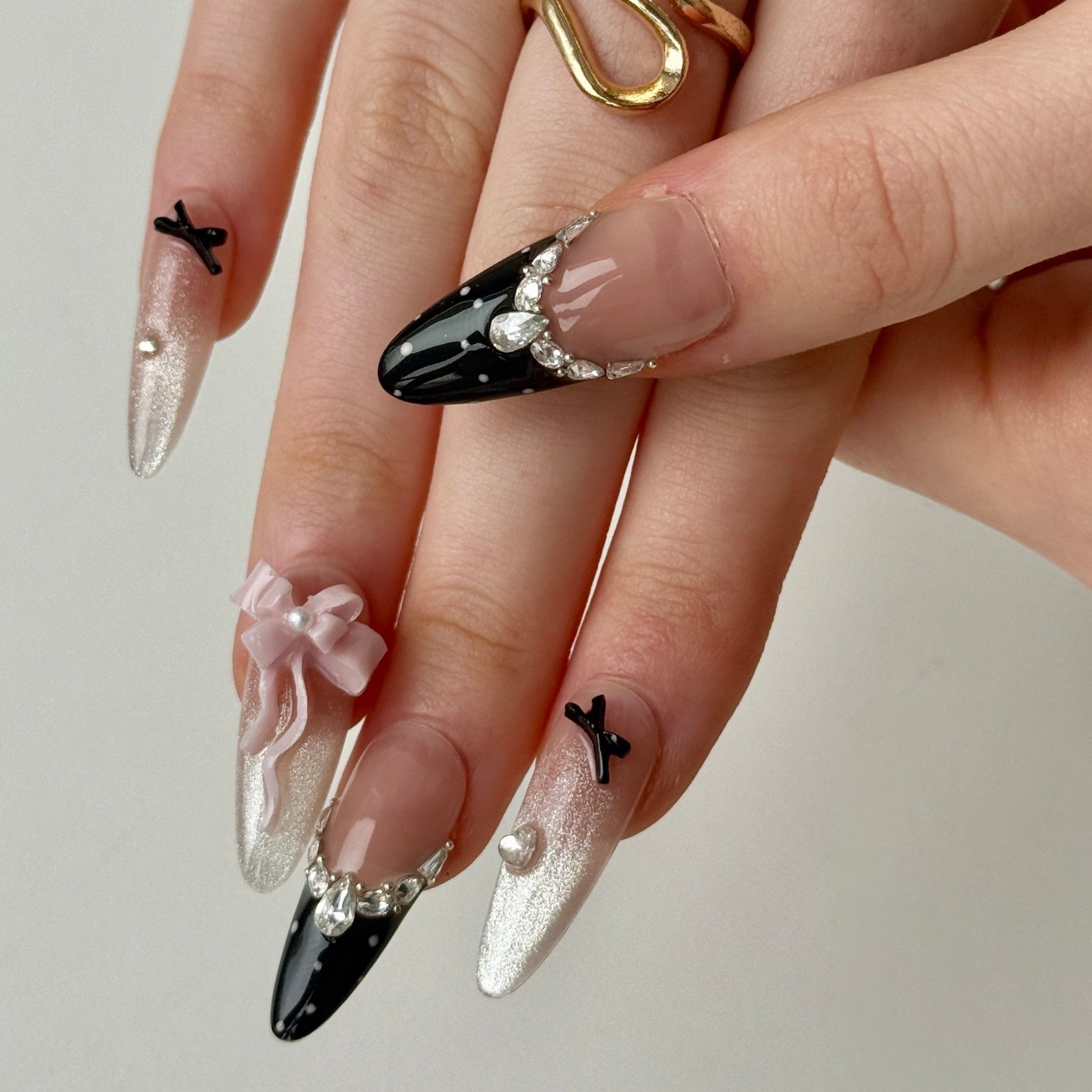 Pink Noir | 3D Handmade Reusable Press - on Nails | CLAWSIE Nails