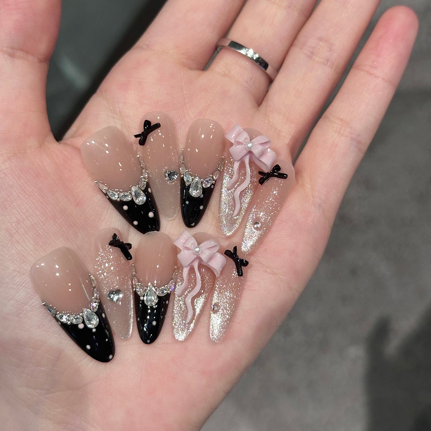 Pink Noir | 3D Handmade Reusable Press - on Nails | CLAWSIE Nails