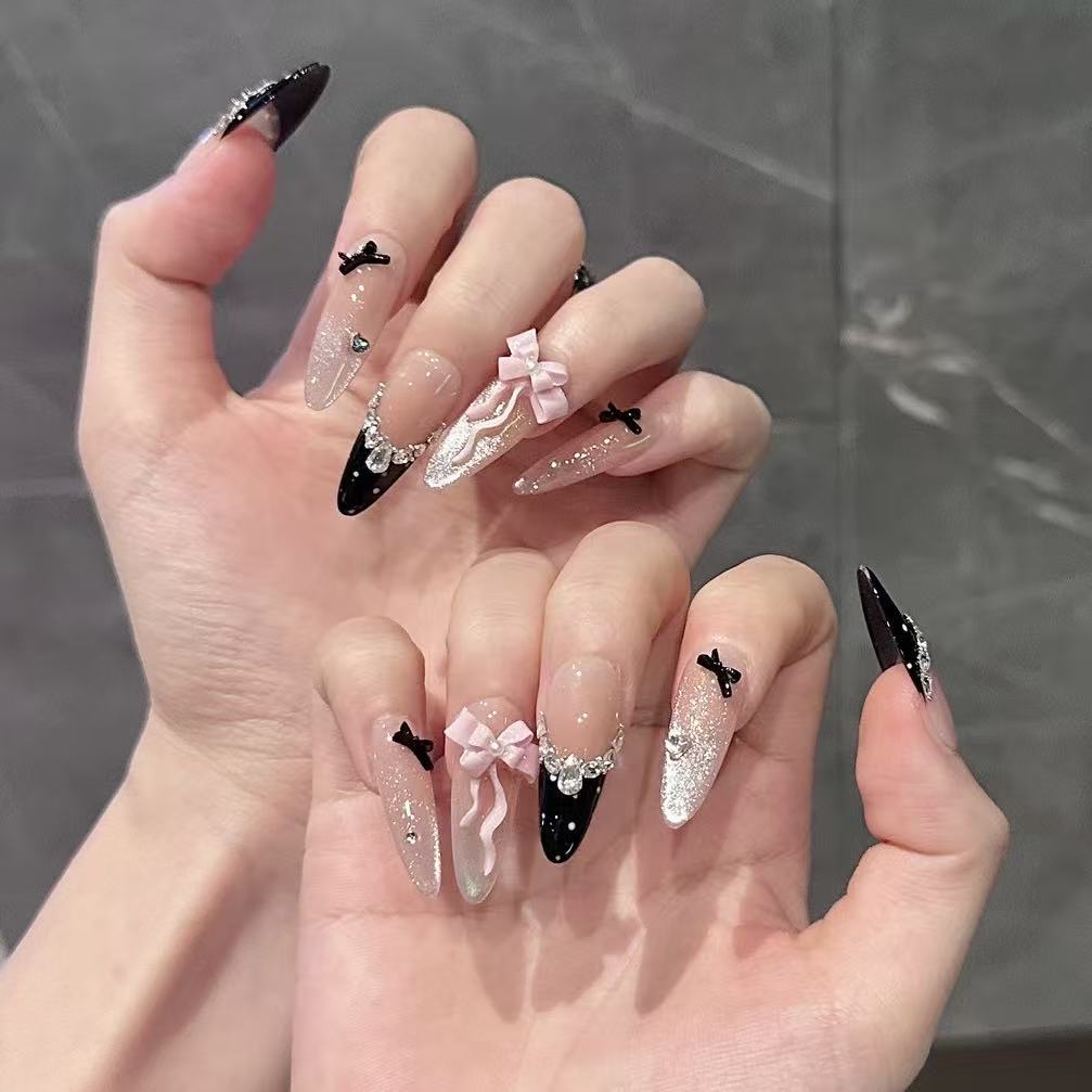 Pink Noir | 3D Handmade Reusable Press - on Nails | CLAWSIE Nails