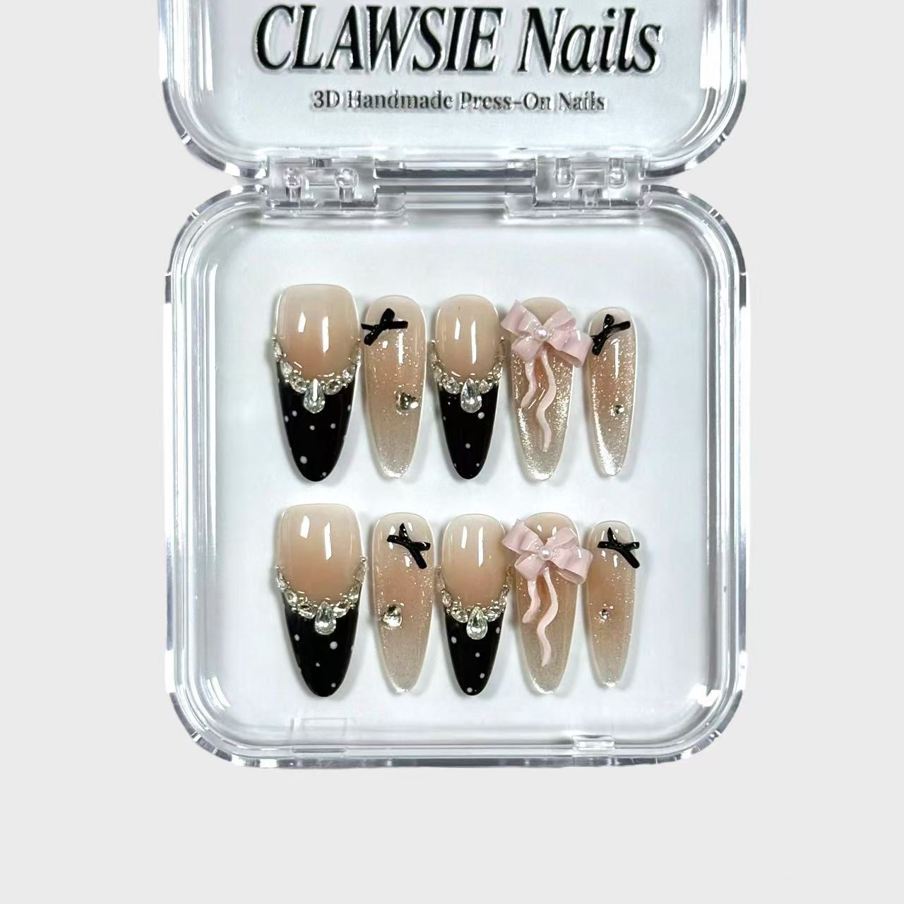 Pink Noir | 3D Handmade Reusable Press - on Nails | CLAWSIE Nails